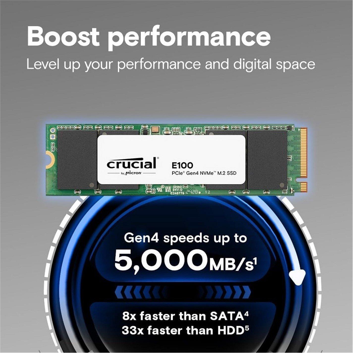 Black - Crucial Technology - E100 1 TB M.2 PCI Express 4.0 NVMe SSD - 5