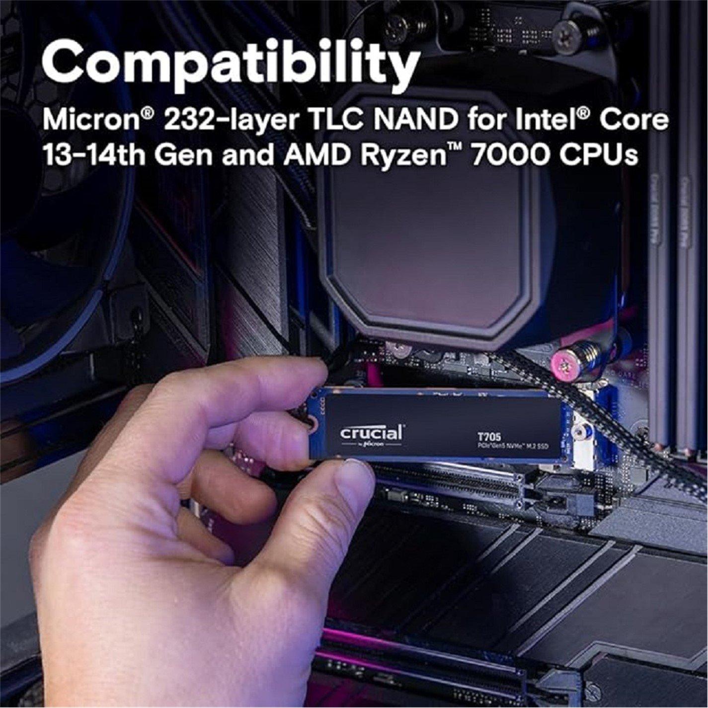 Black - Crucial Technology - T705 1TB PCIe Gen5 NVMe M.2 SSD - 4