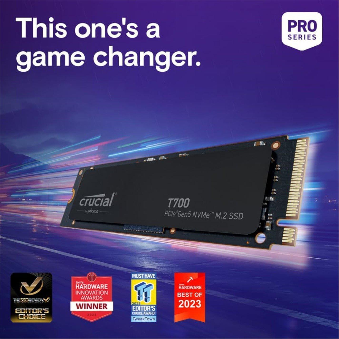 Black - Crucial Technology - T700 2TB PCIe Gen5 NVMe M.2 SSD - 4