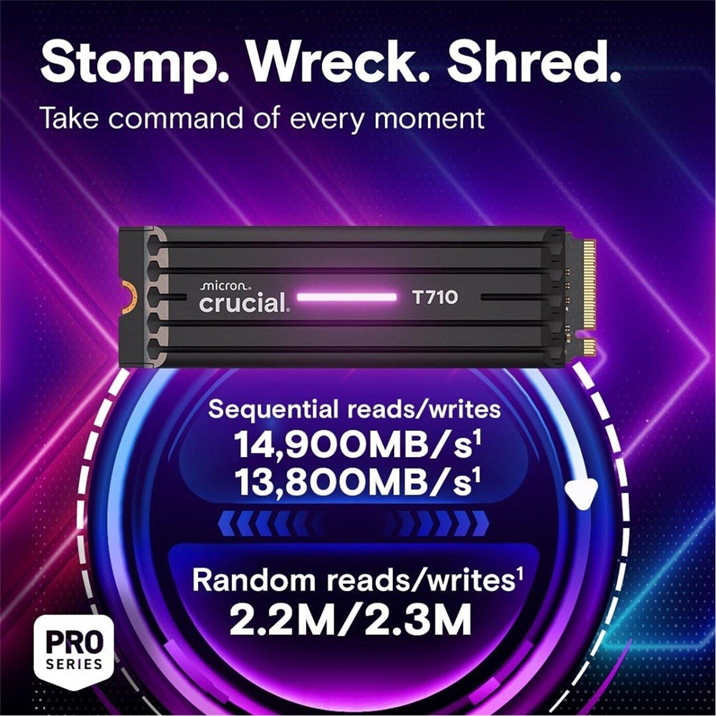 Black - Crucial Technology - T710 2TB PCIe Gen5 NVMe 2280 M.2 SSD with heatsink - 5