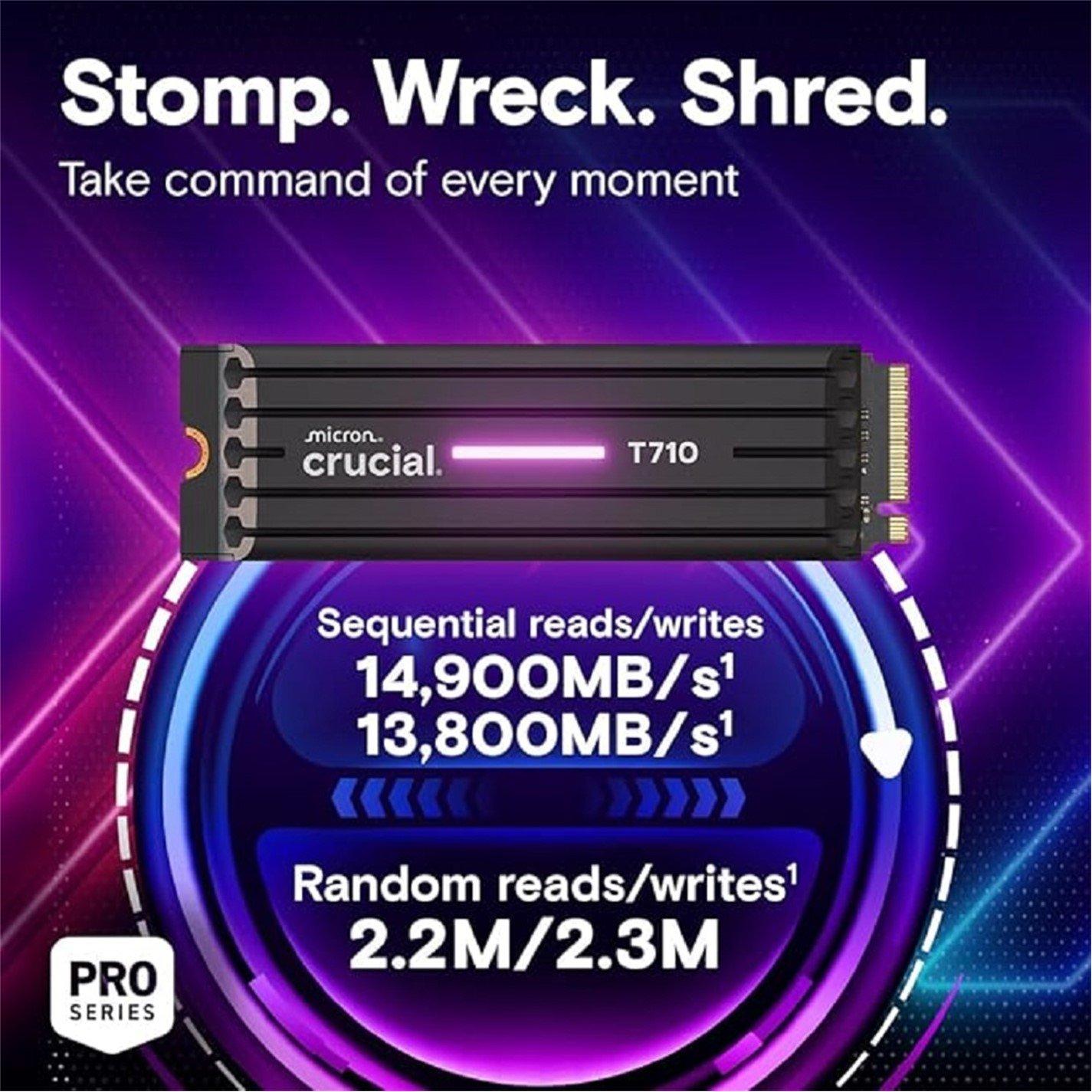 Black - Crucial Technology - T710 1TB PCIe Gen5 NVMe 2280 M.2 SSD with heatsink - 5