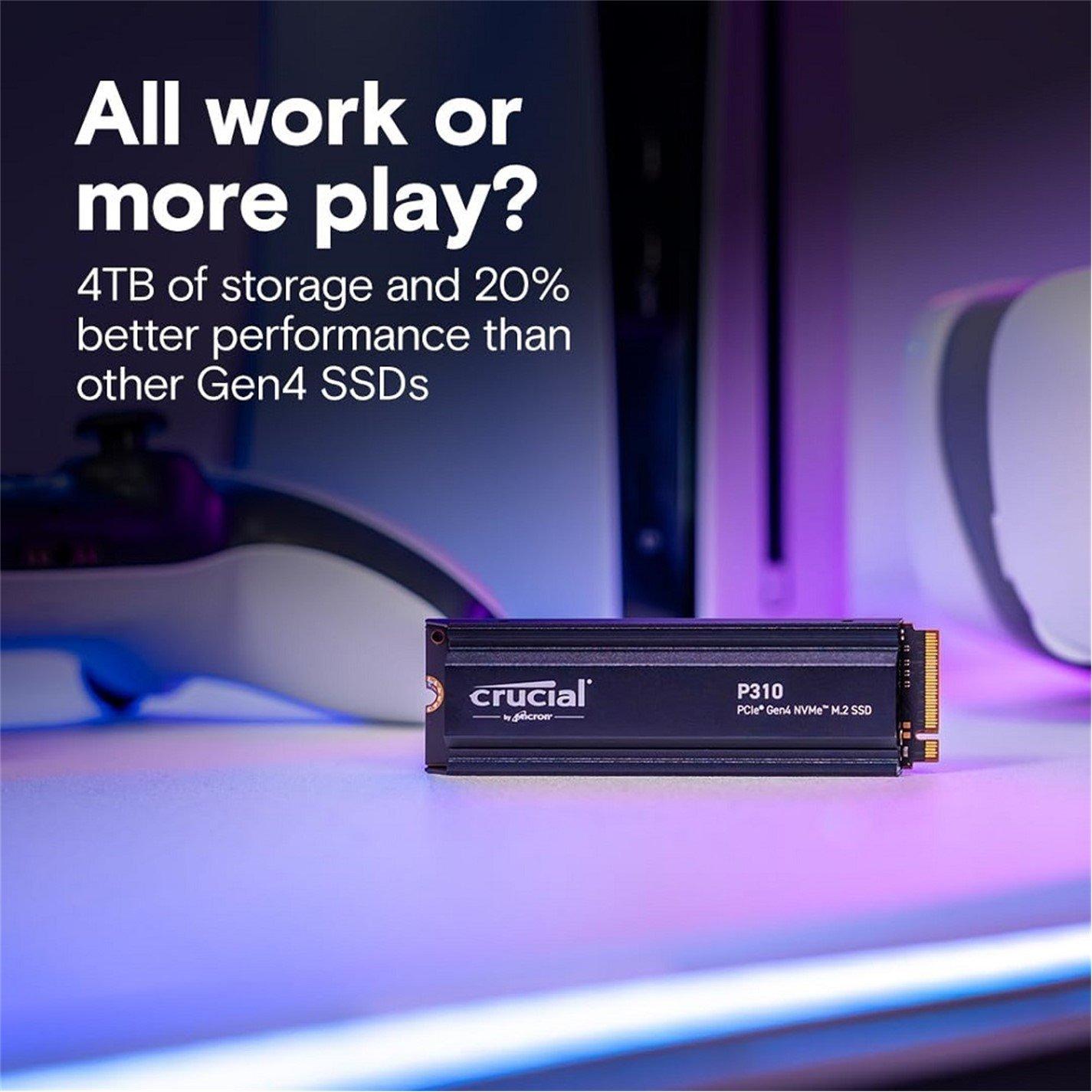 Black - Crucial Technology - P310 4TB PCIe Gen4 NVMe 2280 M.2 SSD with heatsink - 2