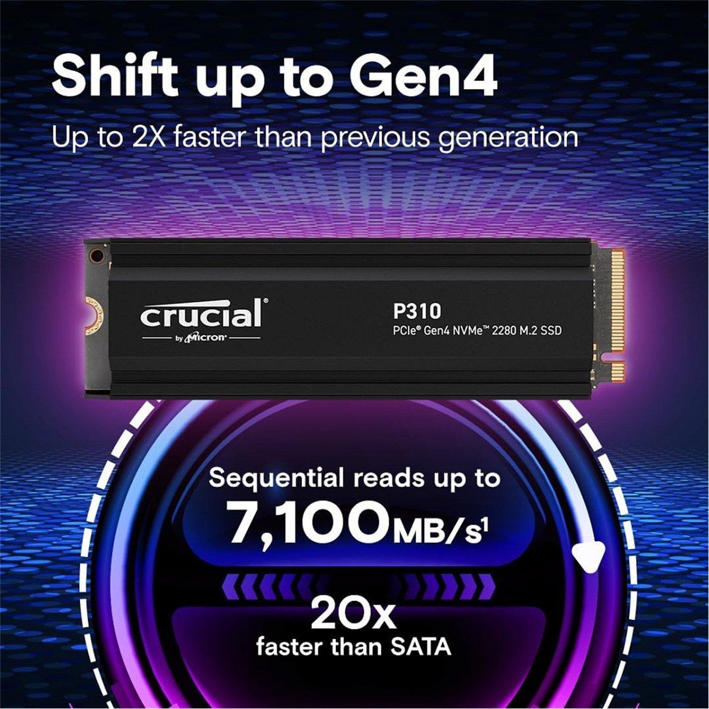 Black - Crucial Technology - P310 4TB PCIe Gen4 NVMe 2280 M.2 SSD with heatsink - 4