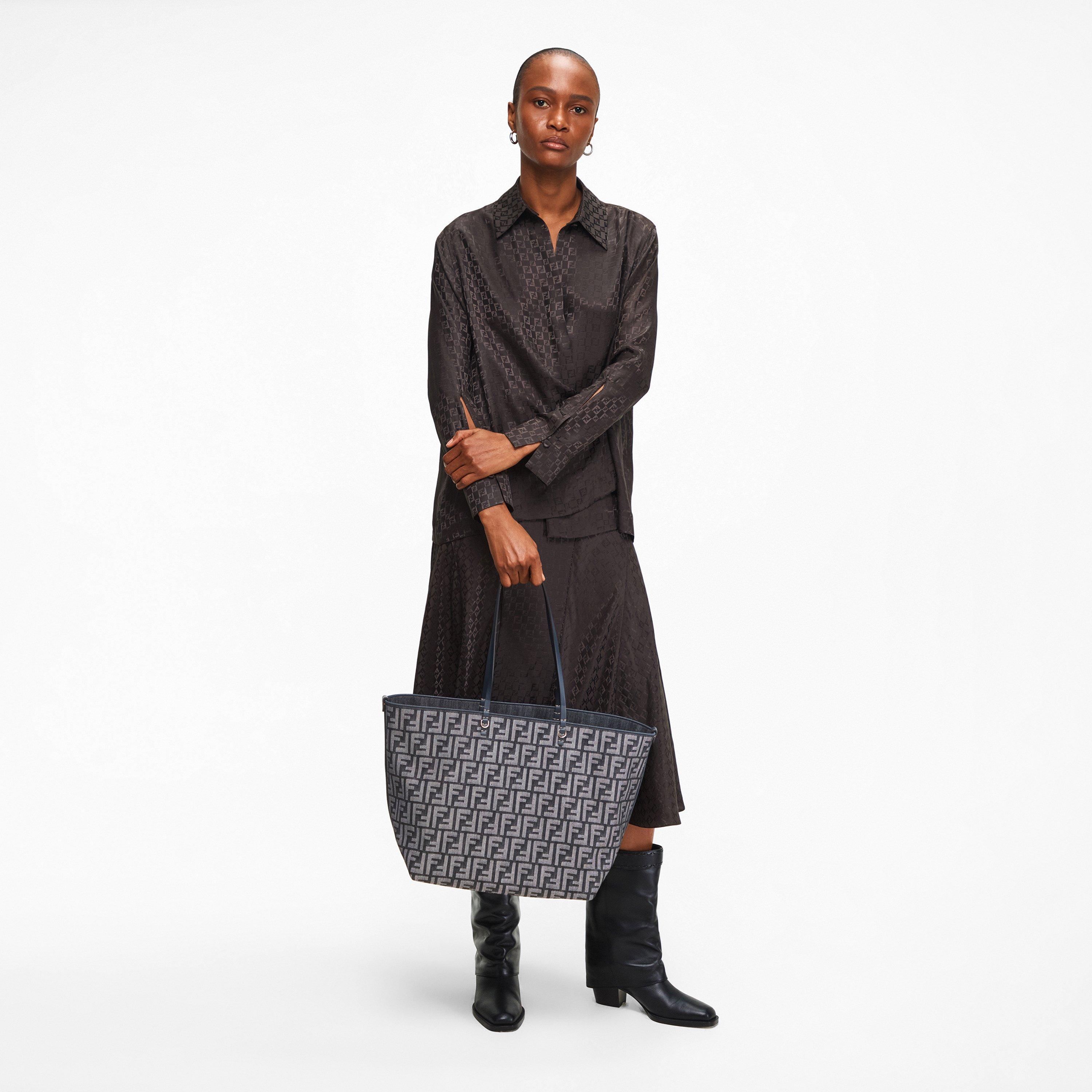 Nero/Blu - Fendi - Women's Woven Shopper Tote Bag - 6