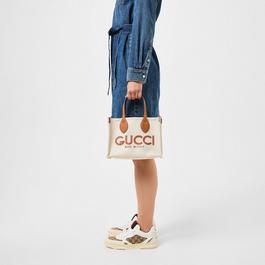 Gucci Reversible Leather Printed Canvas Tote Bag