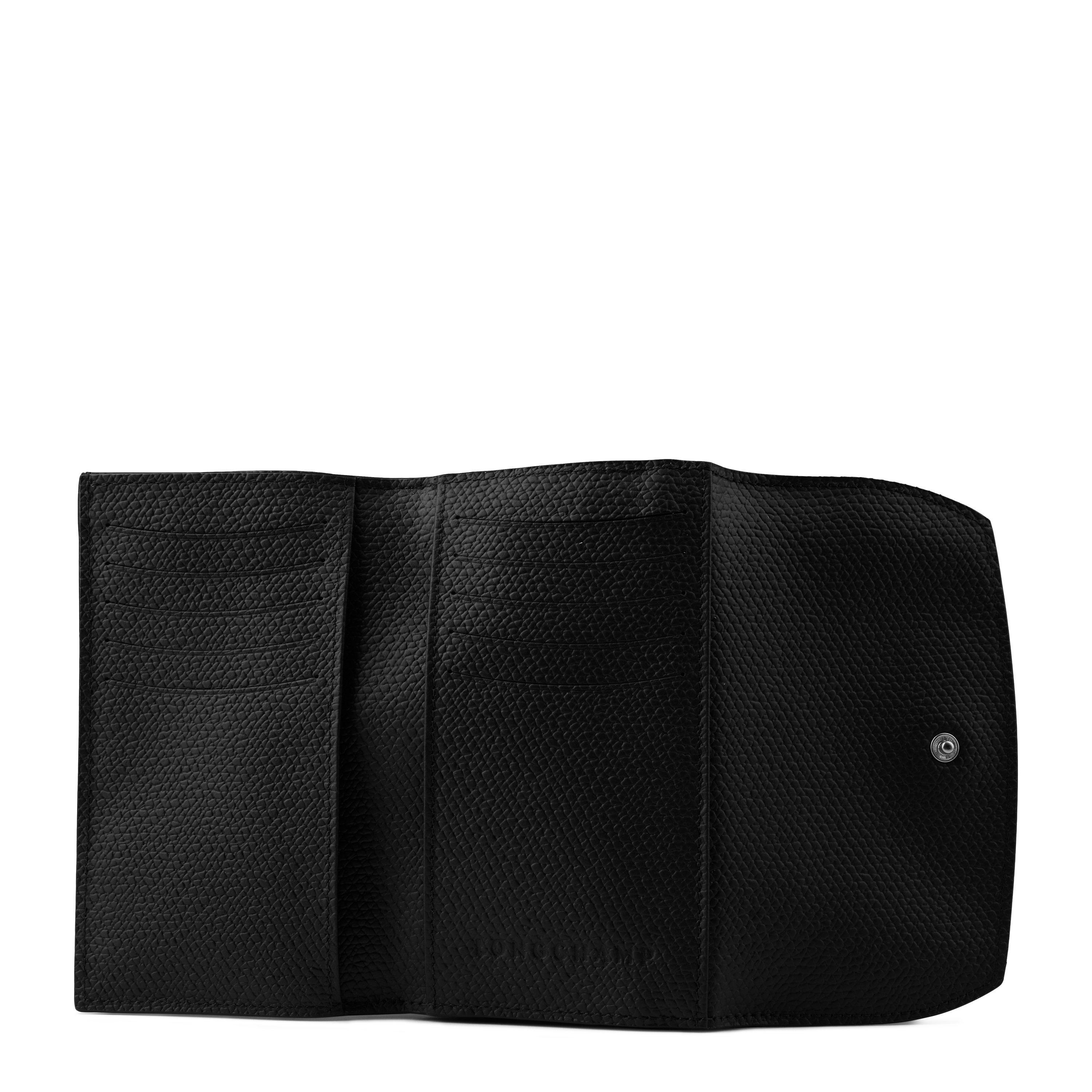 Black 001 - Longchamp - Women's Logo Calfskin Le Roseau Foldover Wallet - 3