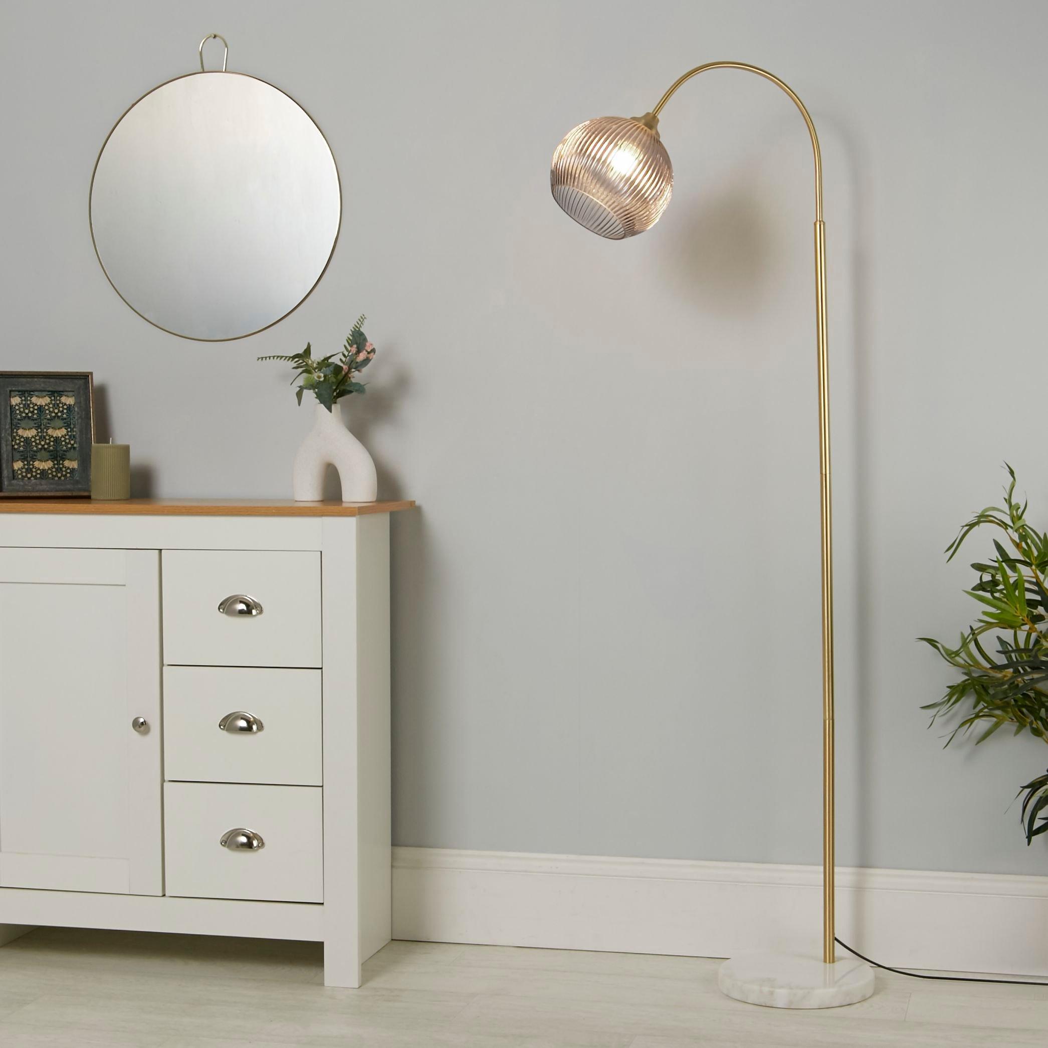 Lighting Collection  Ribbed Glass Floor Lamp - Grey And Gold
