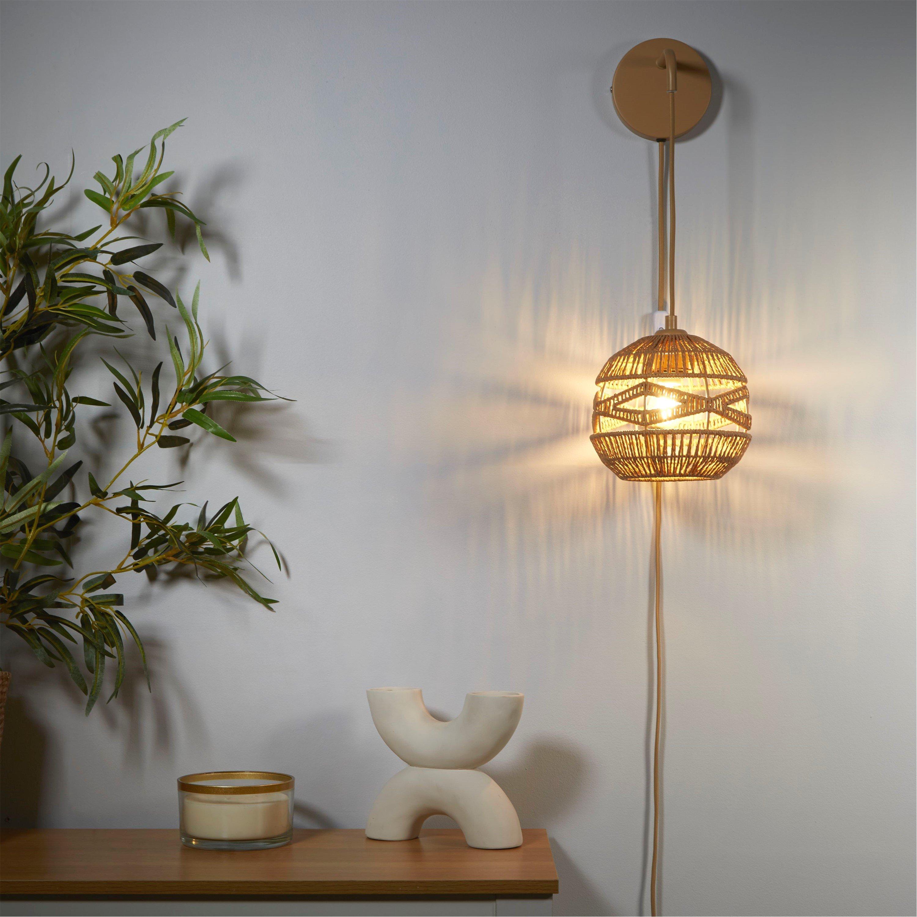 Natural - Lighting Collection - Woven Plug In Wall Light - 1