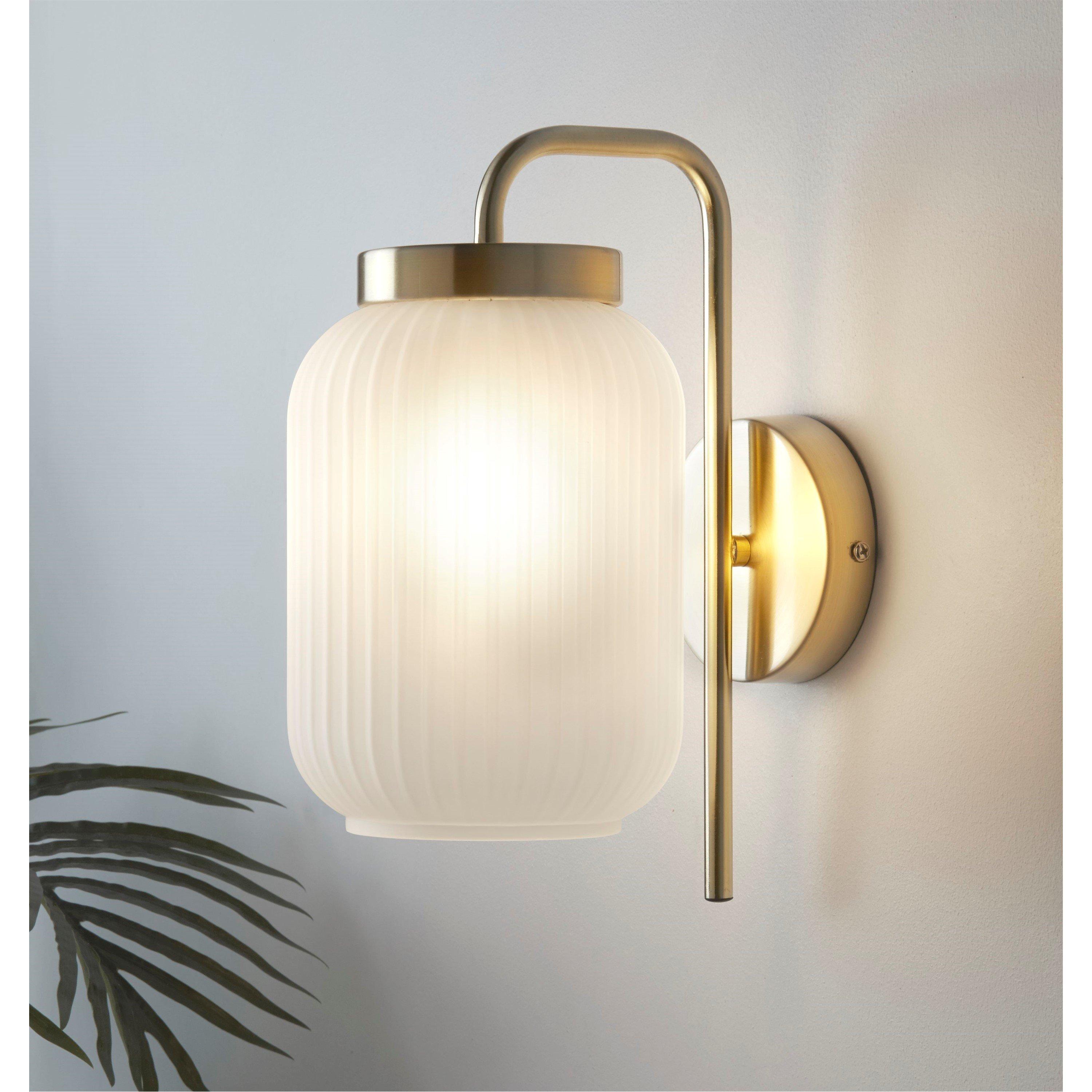Lighting Collection  Frosted Glass Wall Light - White And Gold