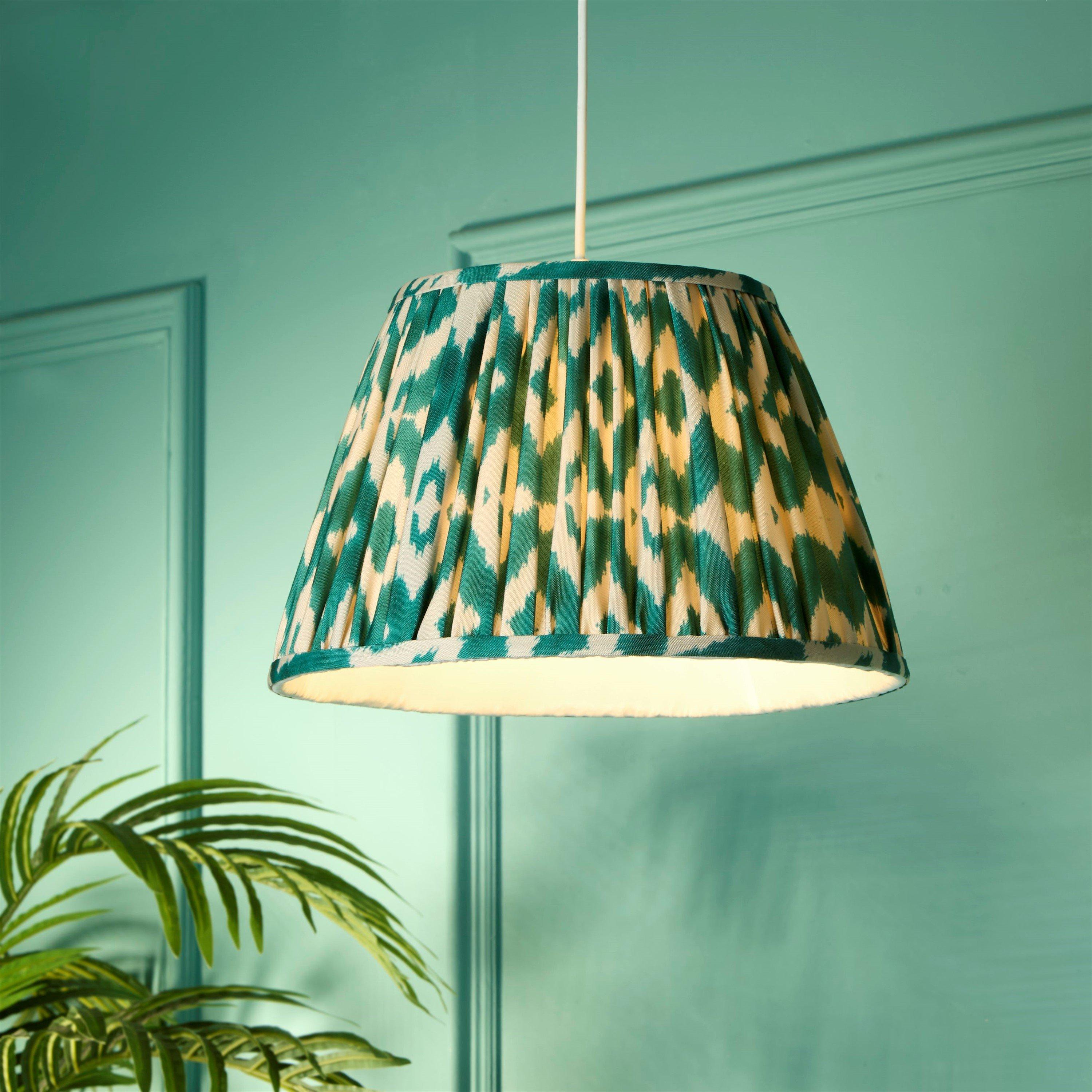 Green - Lighting Collection - Ikat Pattern Gathered Pleat Shade - 1