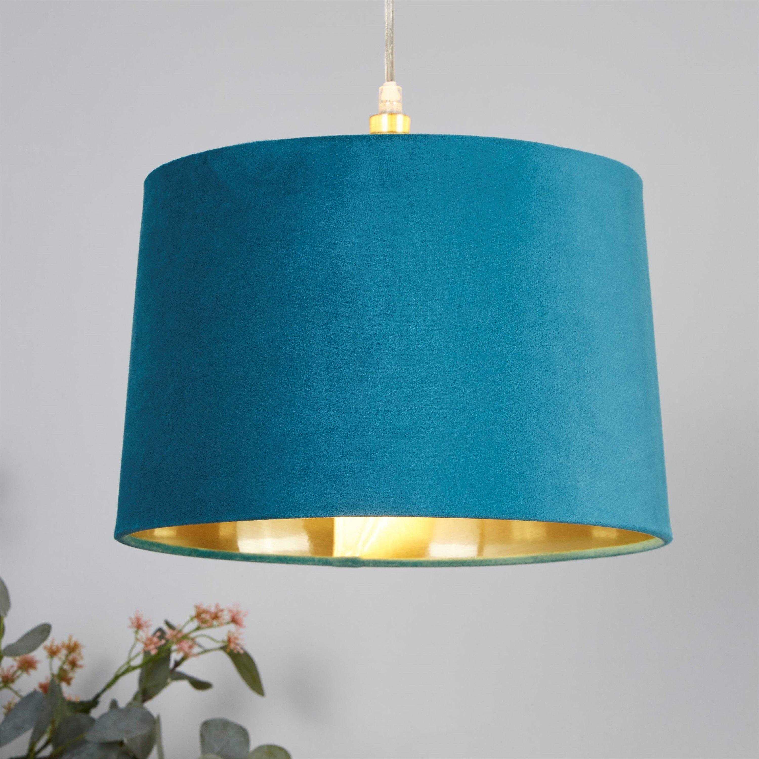 Lighting Collection  Velvet Drum Shade - Teal - 30cm