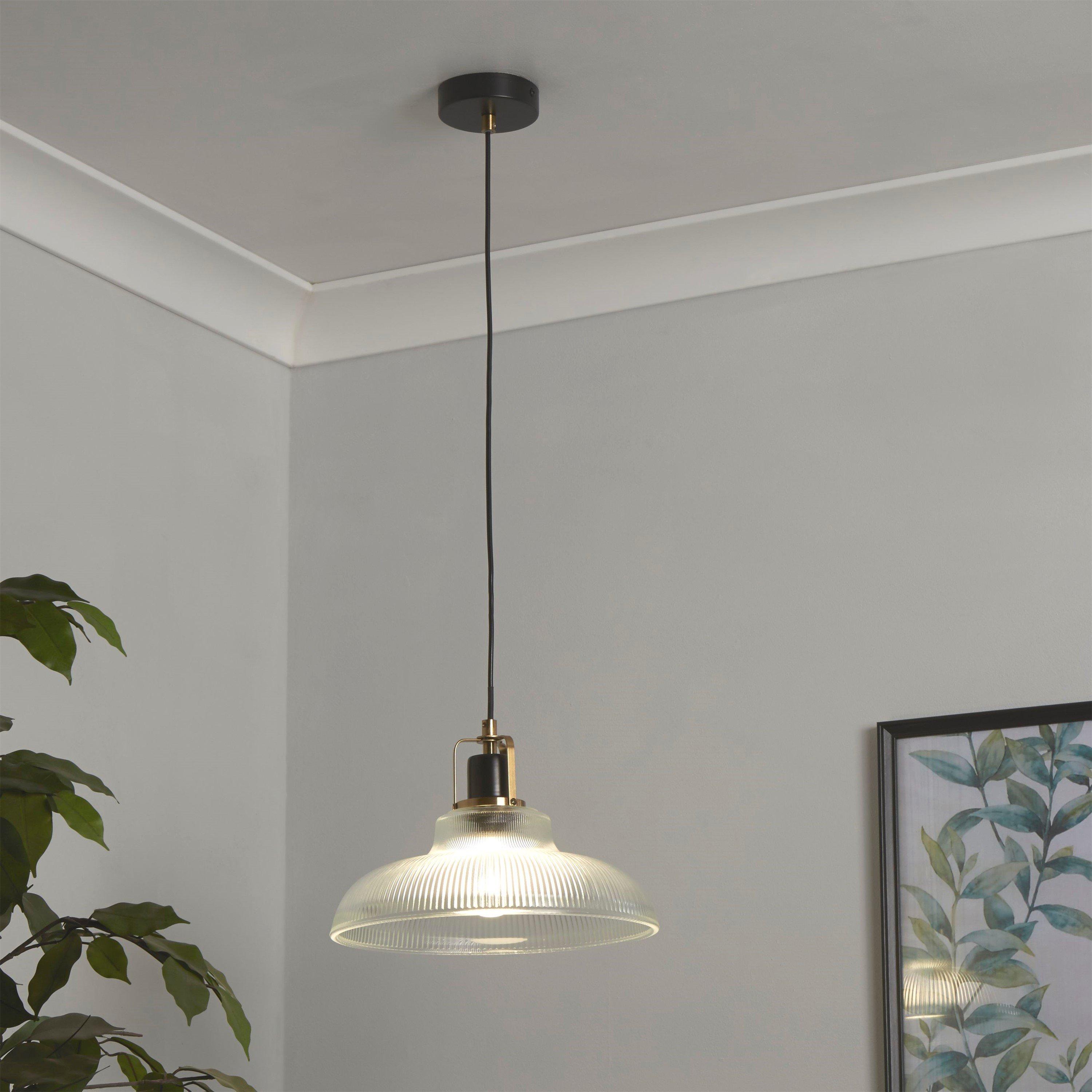 Lighting Collection  Ribbed Glass Pendant Ceiling Light - Clear