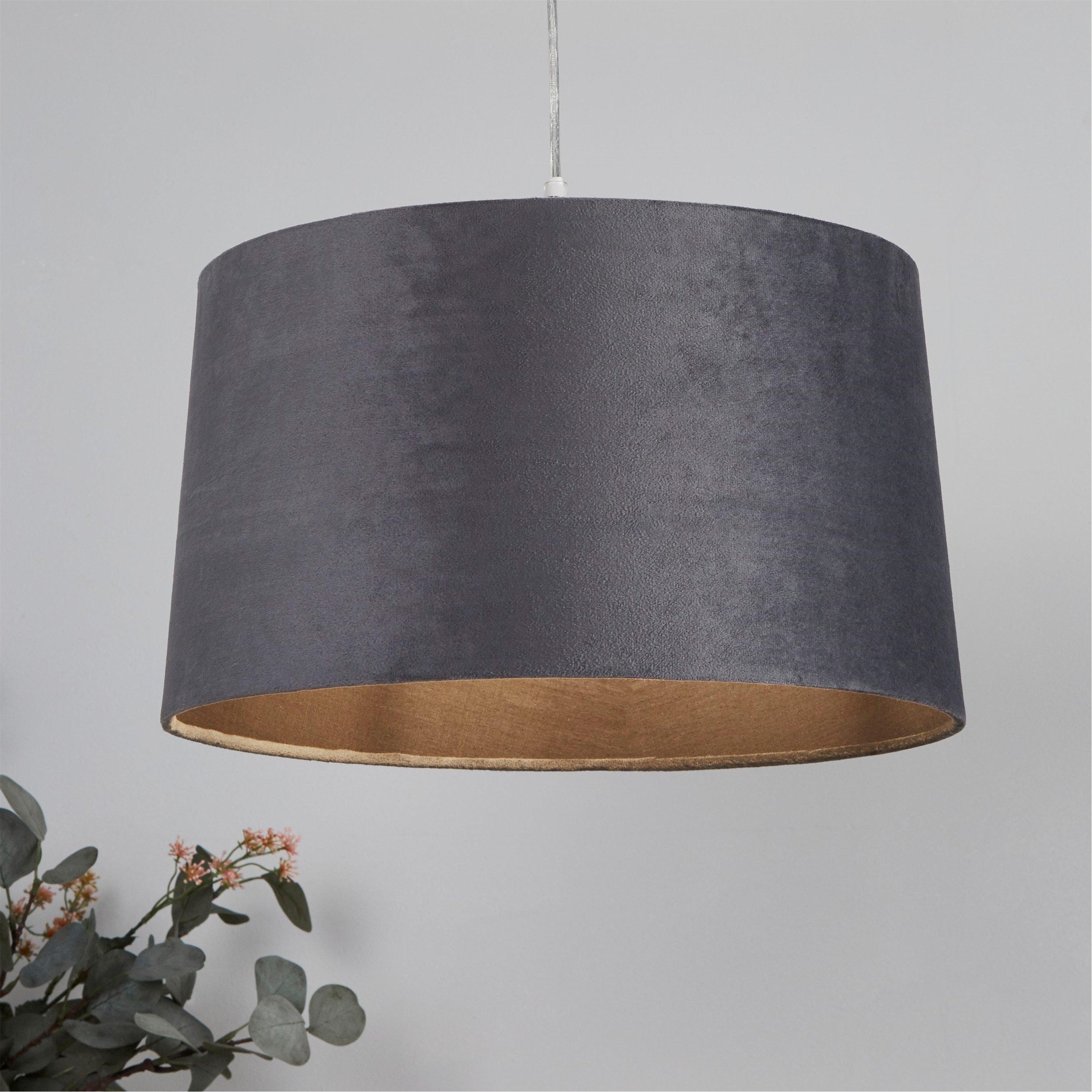 Lighting Collection  Velvet Drum Shade - Charcoal - 40cm