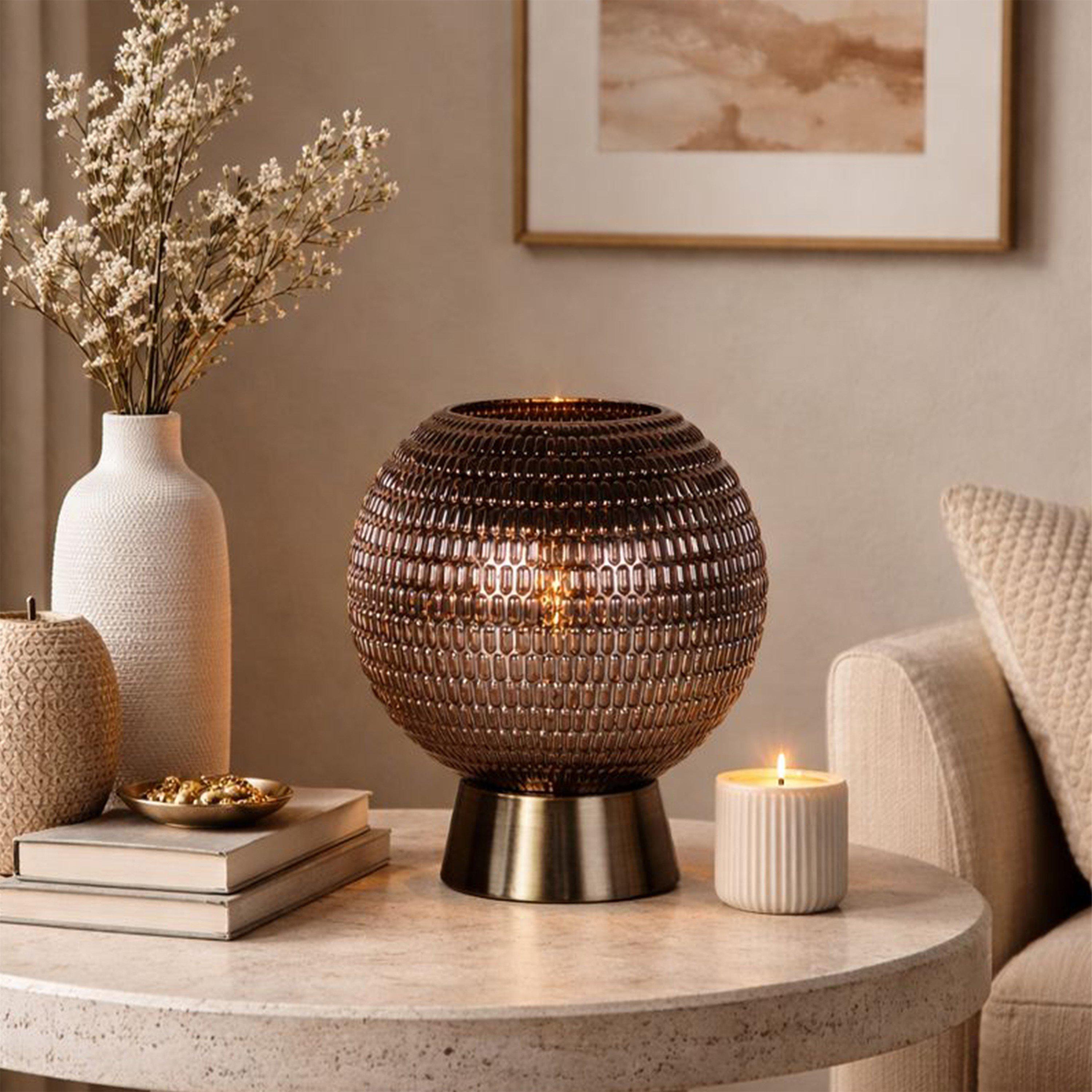 Grey - Lighting Collection - Battery Powered Glass Lamp - 1