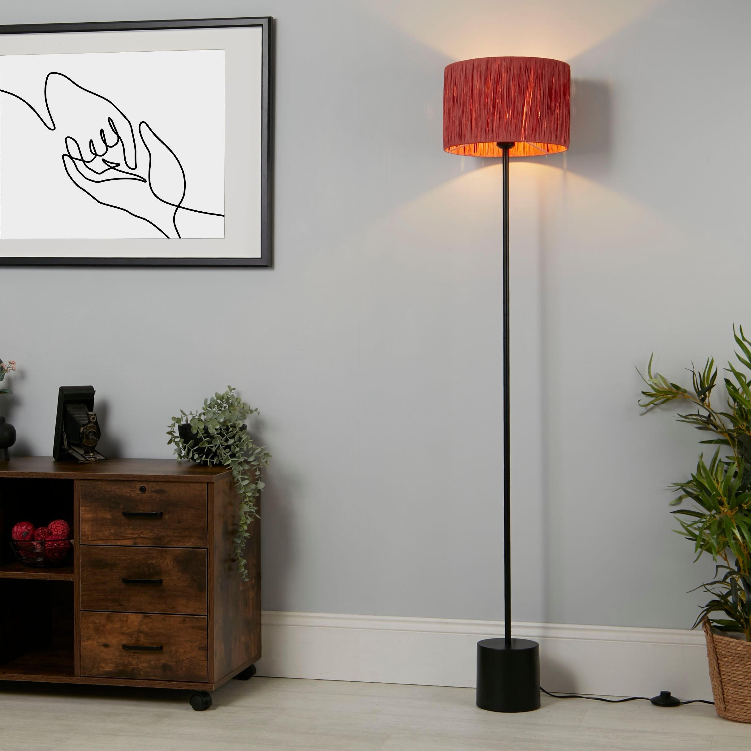 Lighting Collection  Raffia Floor Lamp - Pink And Black