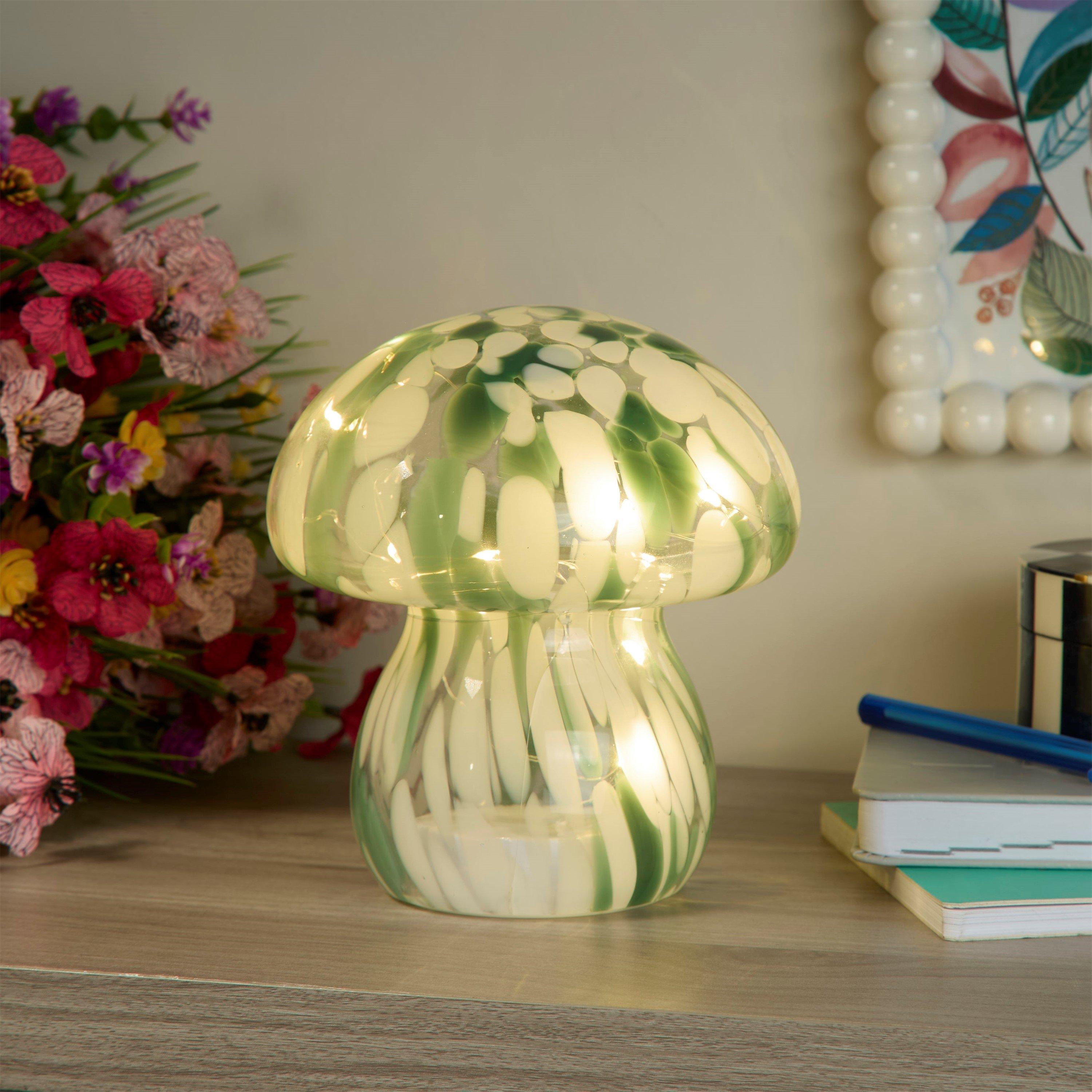 Green - Lighting Collection - Confetti Glass Mushroom Lamp - 1