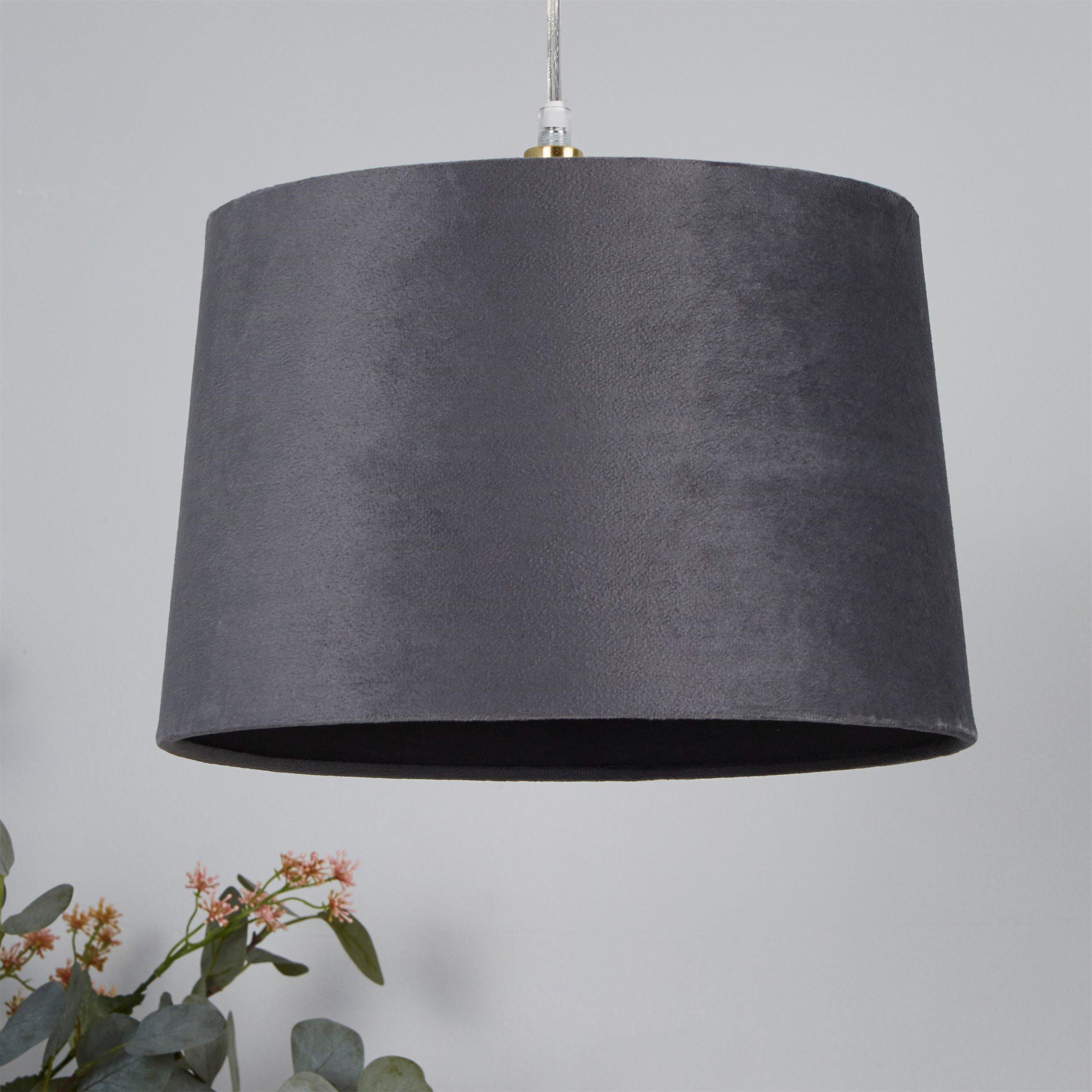 Lighting Collection  Velvet Drum Shade - Charcoal - 30cm