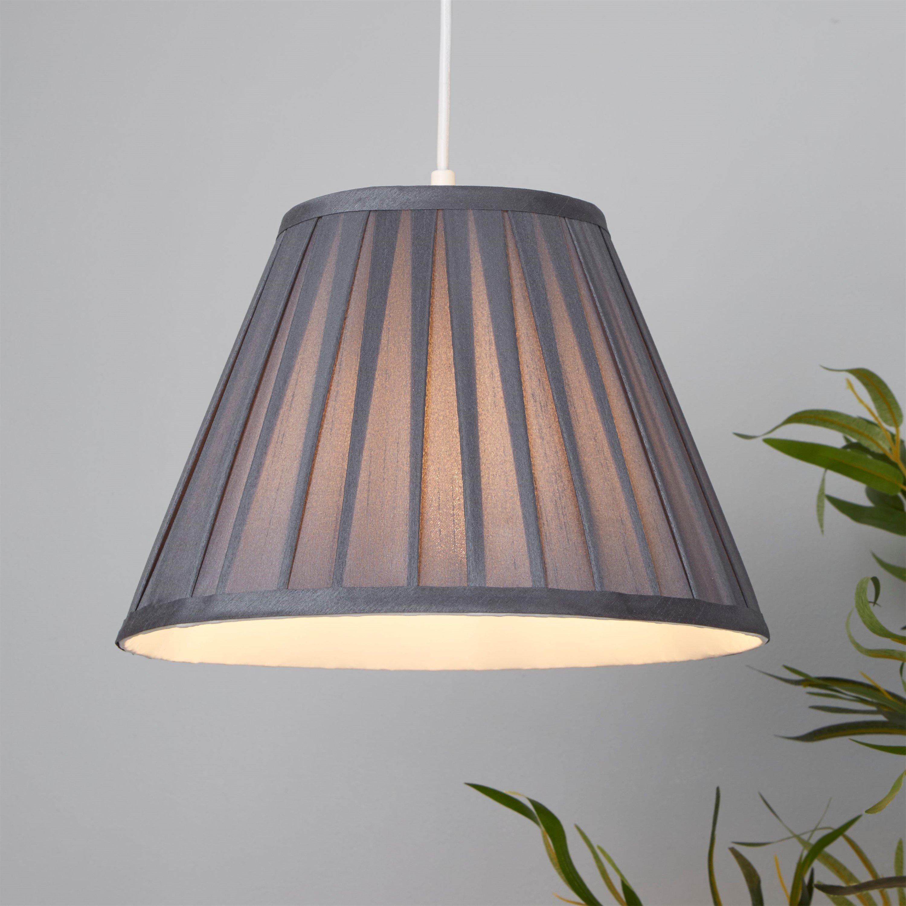Lighting Collection  Taper Pleat Silk Shade - Charcoal - 30cm