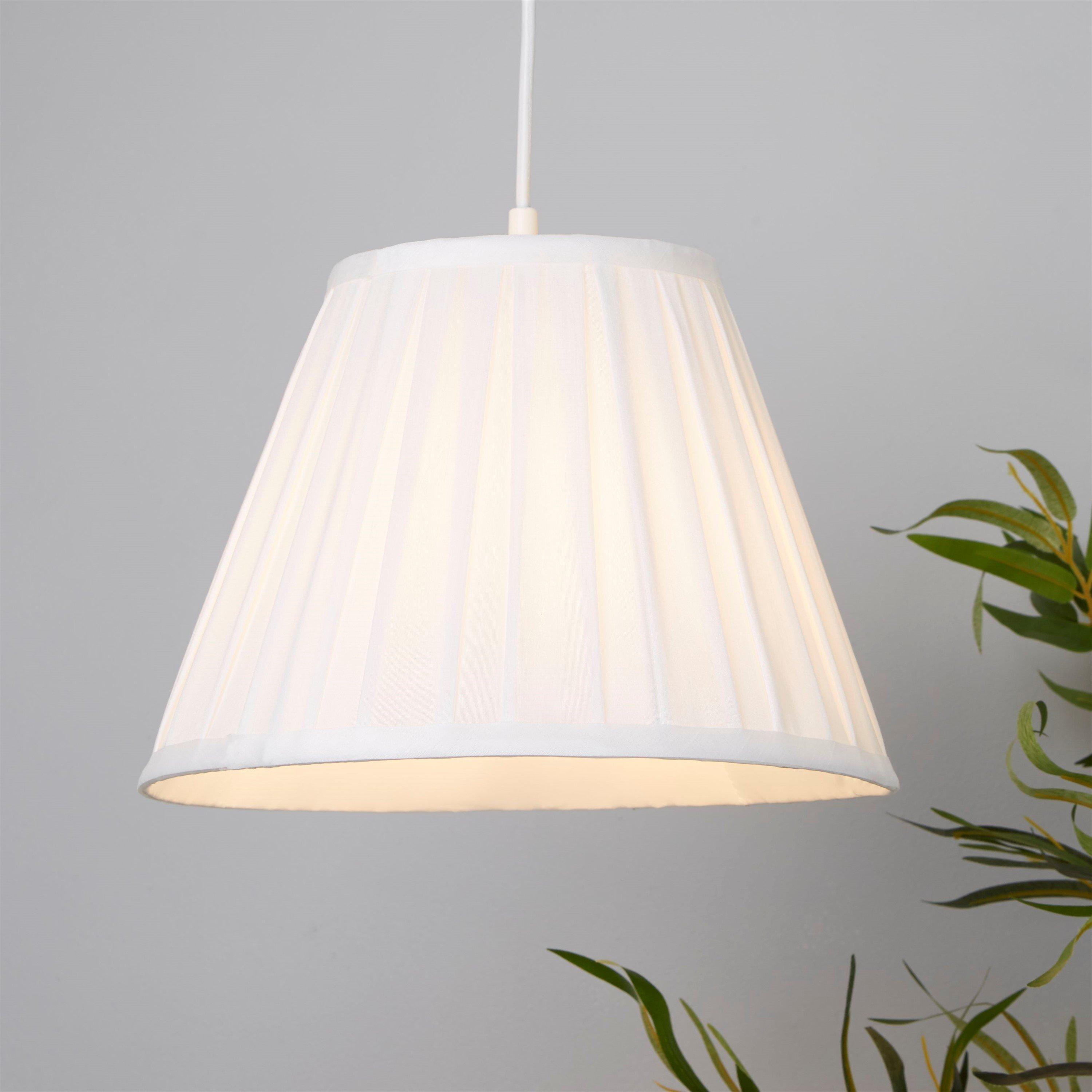 Lighting Collection  Taper Pleat Silk Shade - White - 30cm