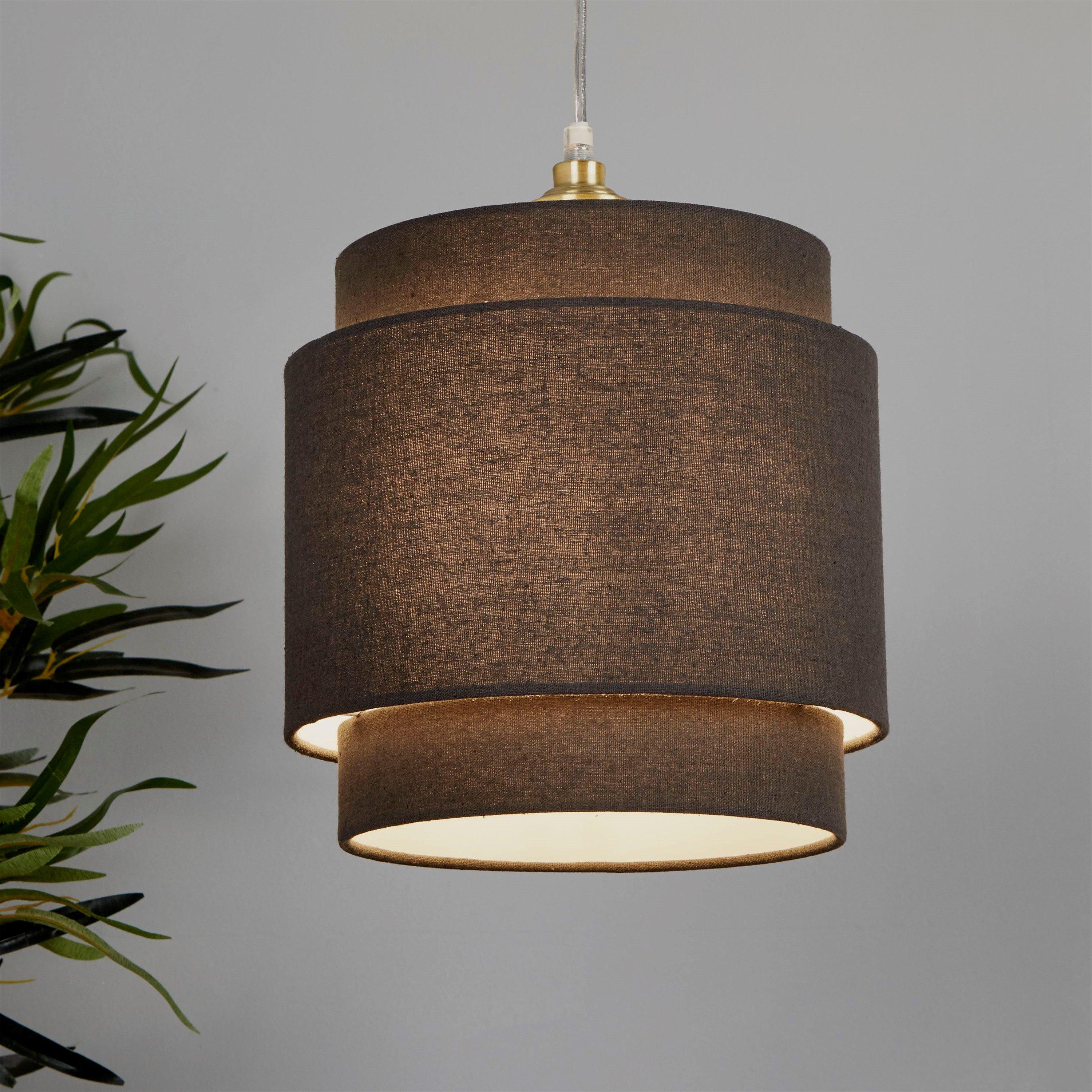 Lighting Collection  Linen Tiered Shade - Charcoal - 25cm