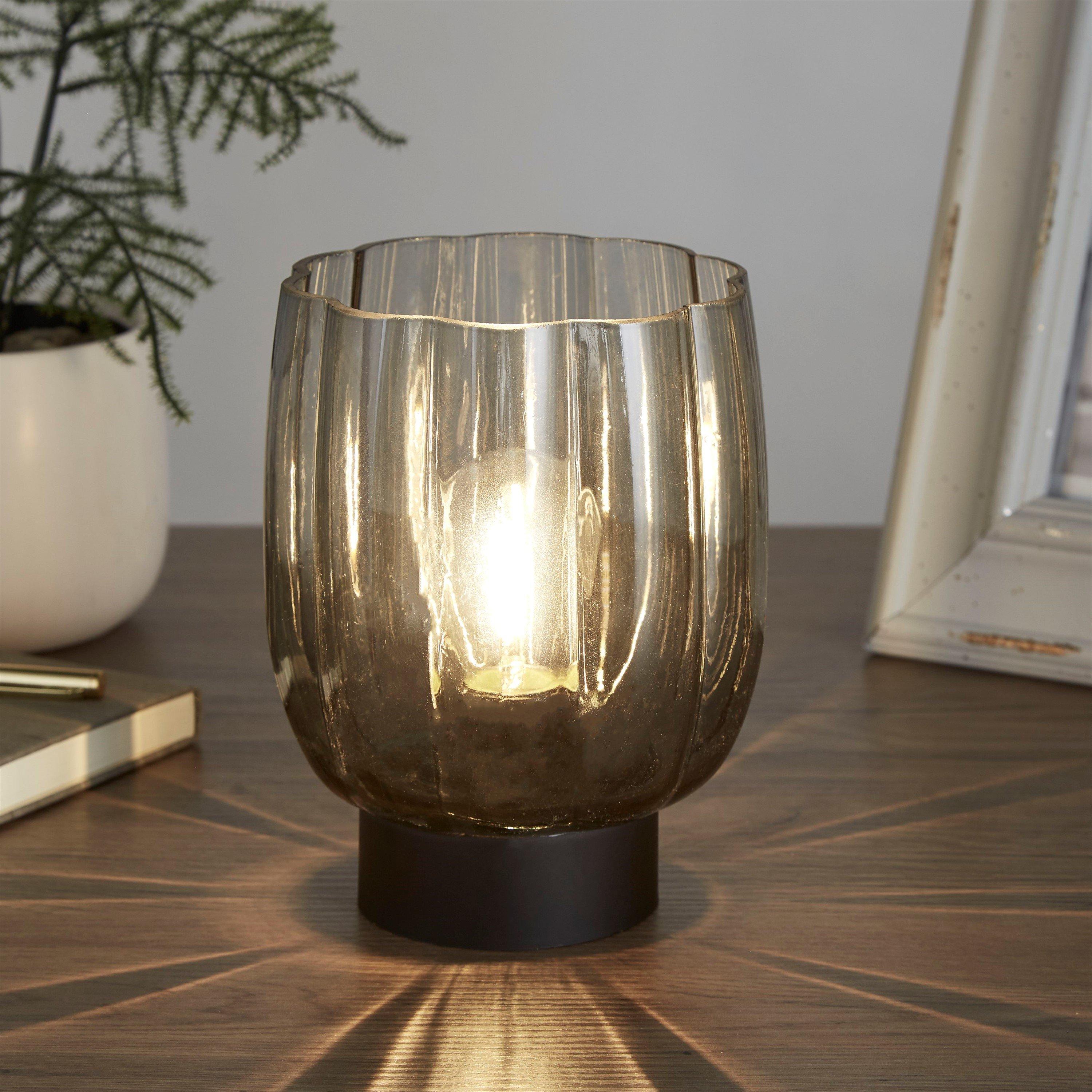 Grey - Lighting Collection - Smoke Glass LED Table Lamp - 1