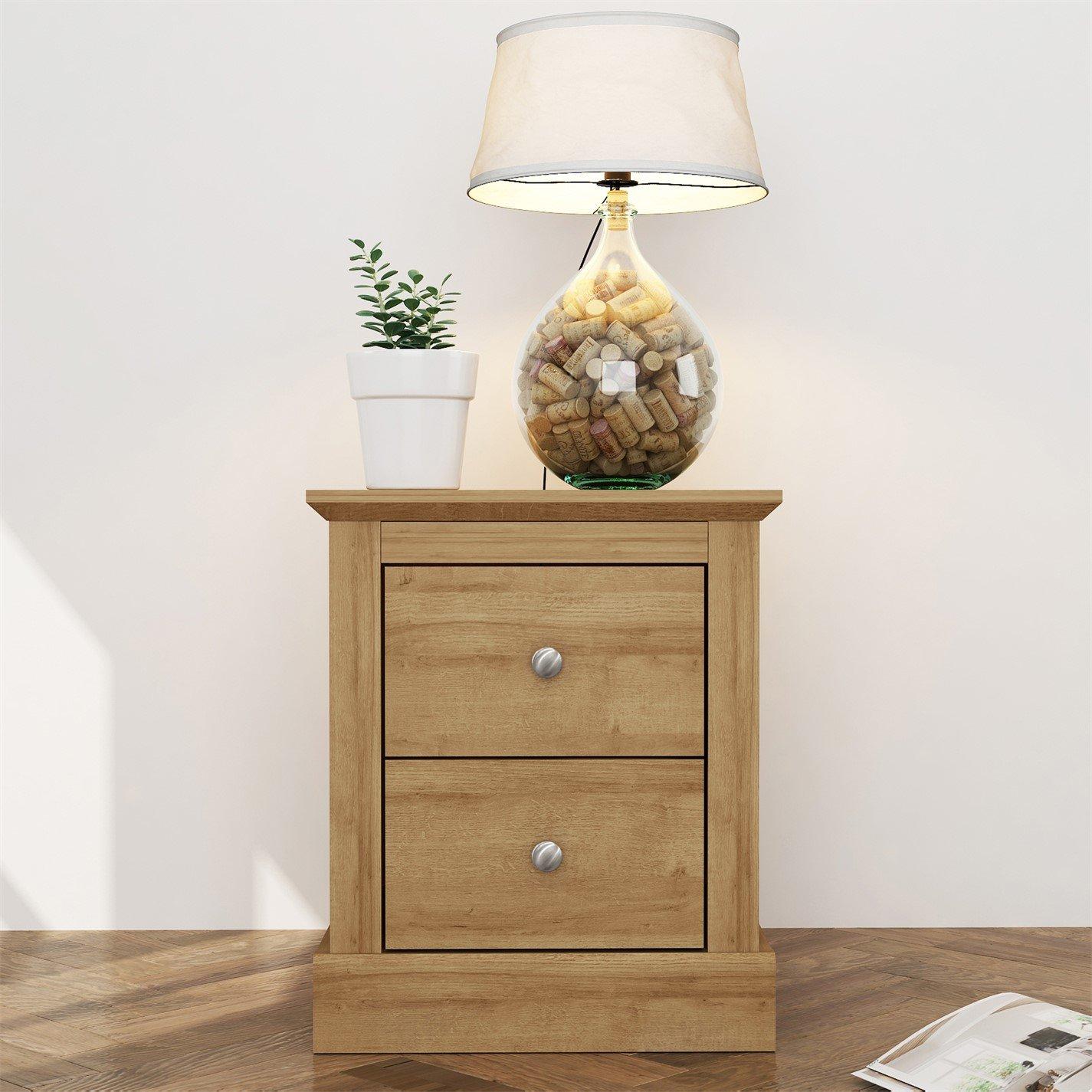 Lpd  Devon 2 Drawer Bedside Cabinet - Oak