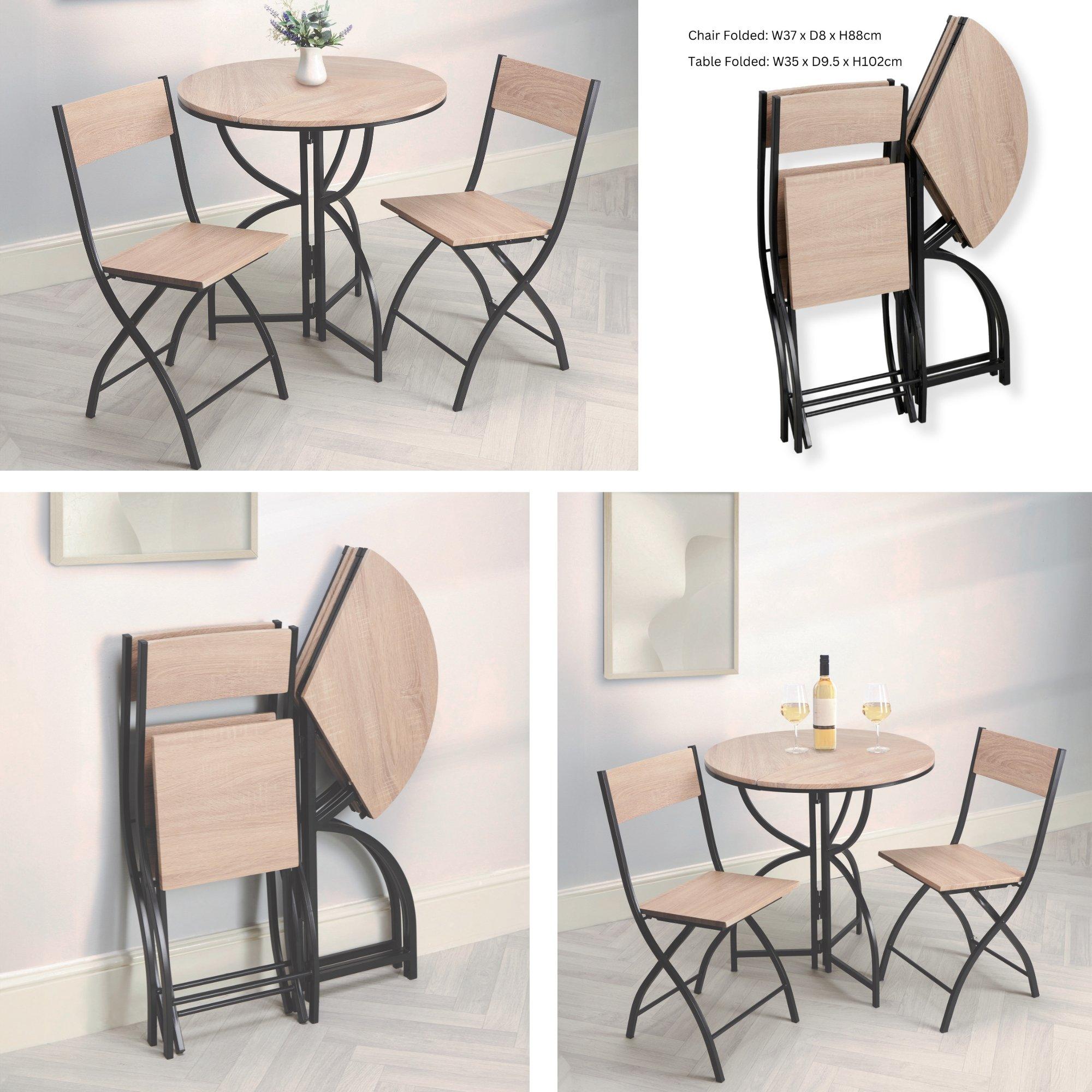 Light Oak - Greenhurst - Space Saving Folding Table Bistro Set - 4