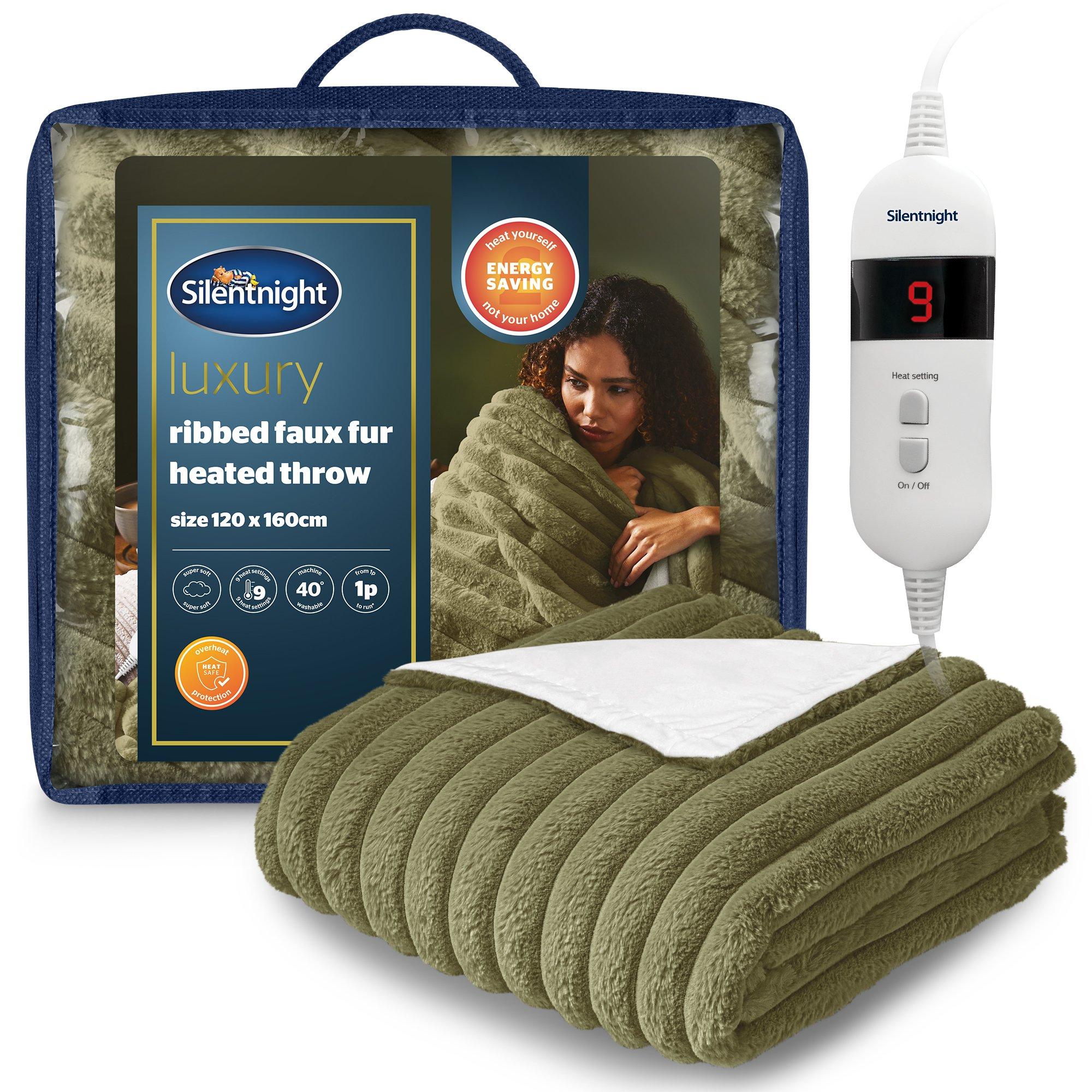 Silentnight  Luxury Ribbed Faux Fur Heated Throw - Green - 120x160