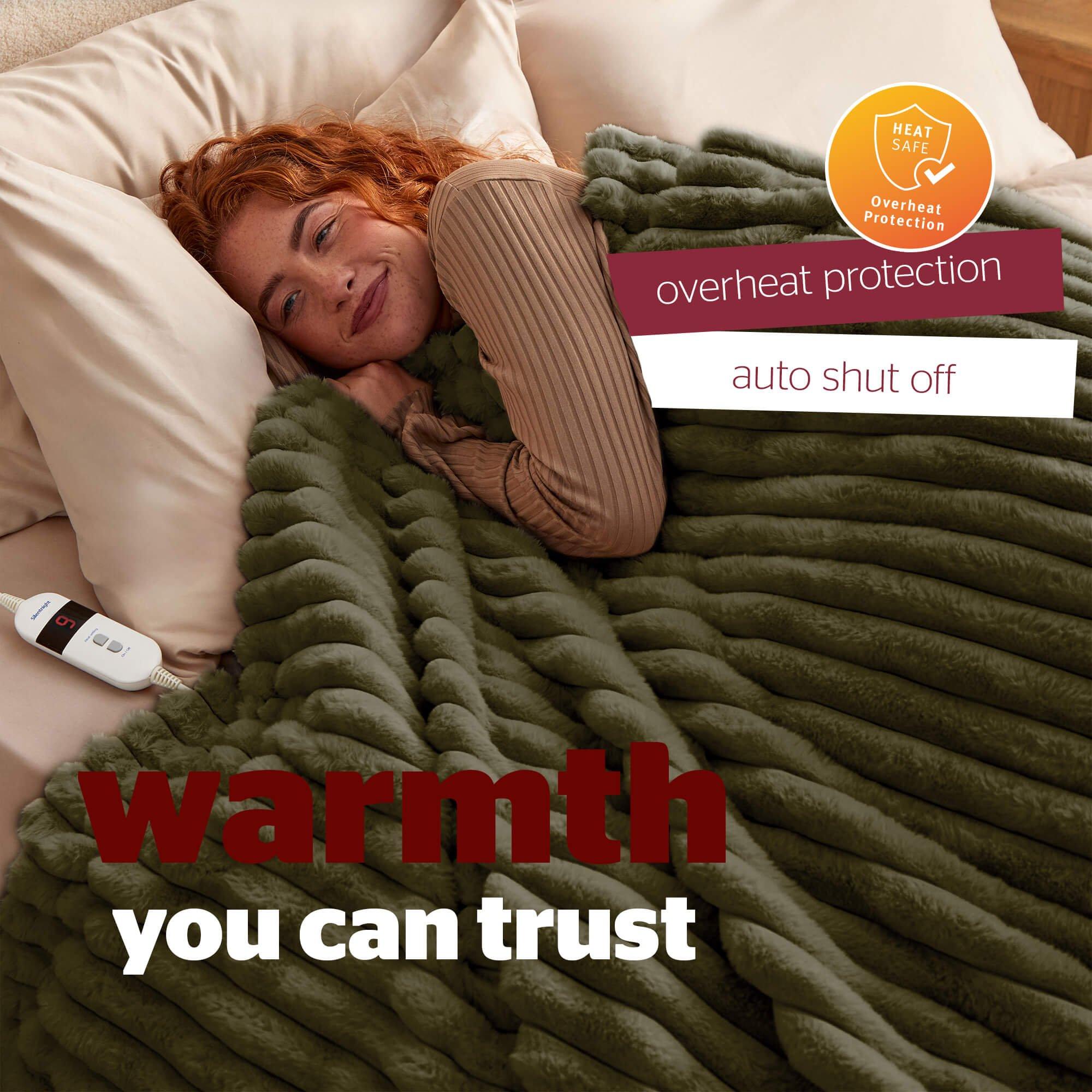 Green - Silentnight - SILENTNIGHT LUXURY RIBBED FAUX FUR HEATED THROW - 5