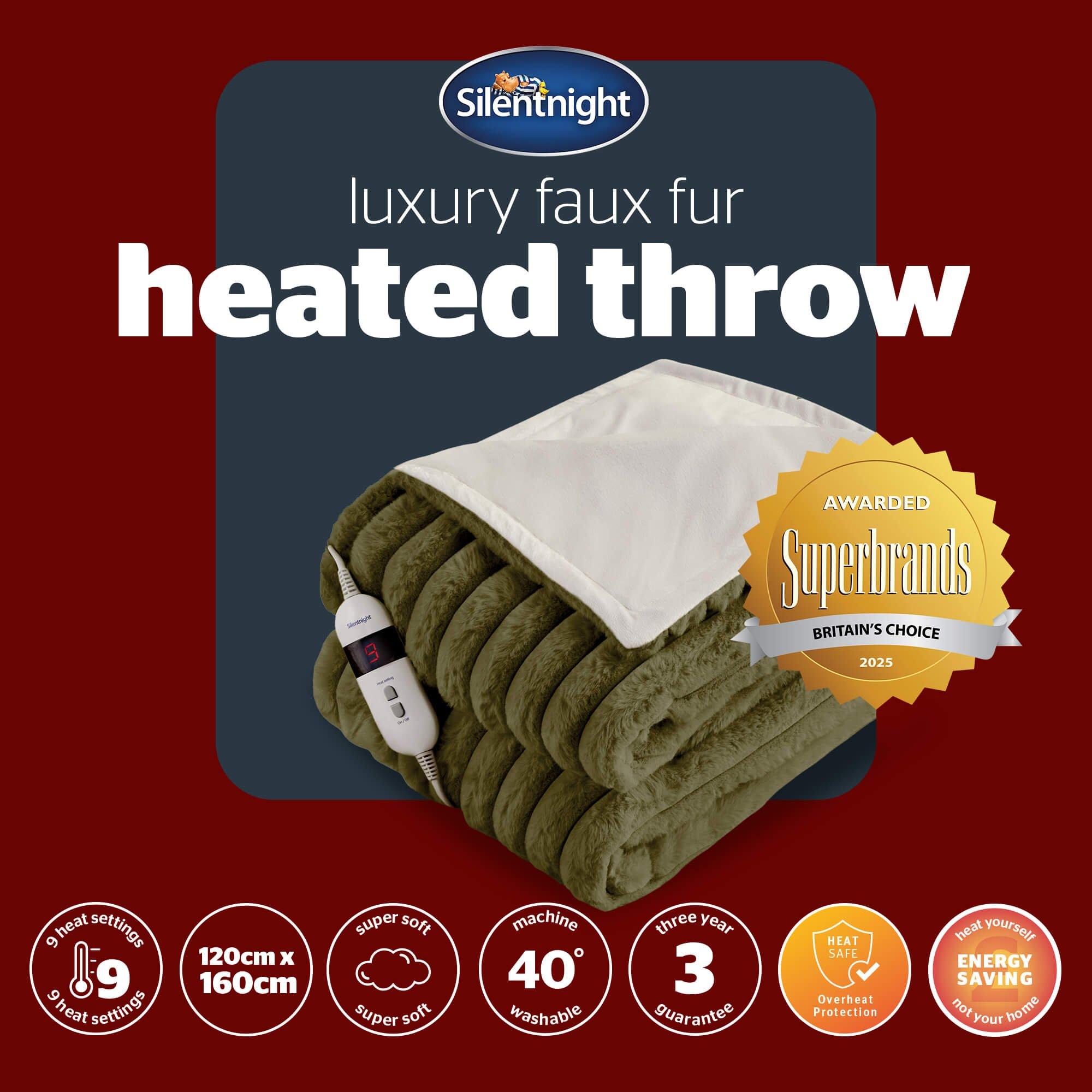 Green - Silentnight - SILENTNIGHT LUXURY RIBBED FAUX FUR HEATED THROW - 9