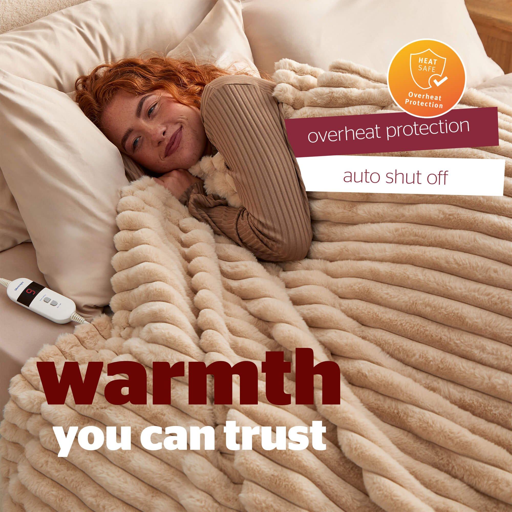 Natural - Silentnight - SILENTNIGHT LUXURY RIBBED FAUX FUR HEATED THROW - 5