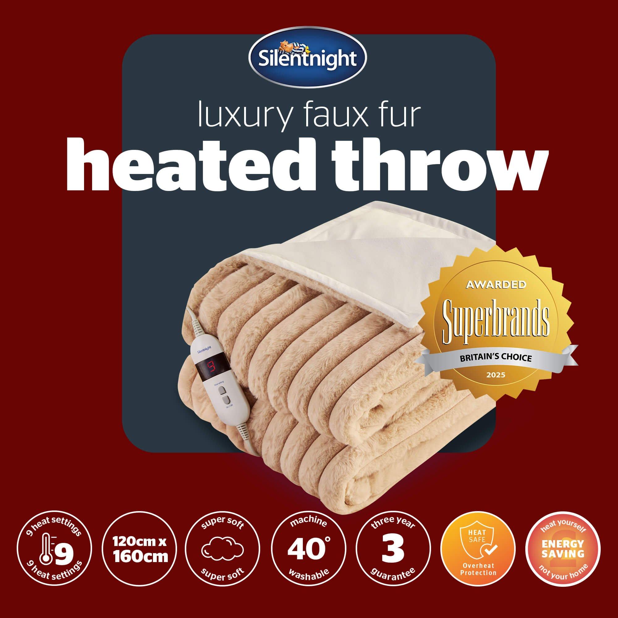 Natural - Silentnight - SILENTNIGHT LUXURY RIBBED FAUX FUR HEATED THROW - 9