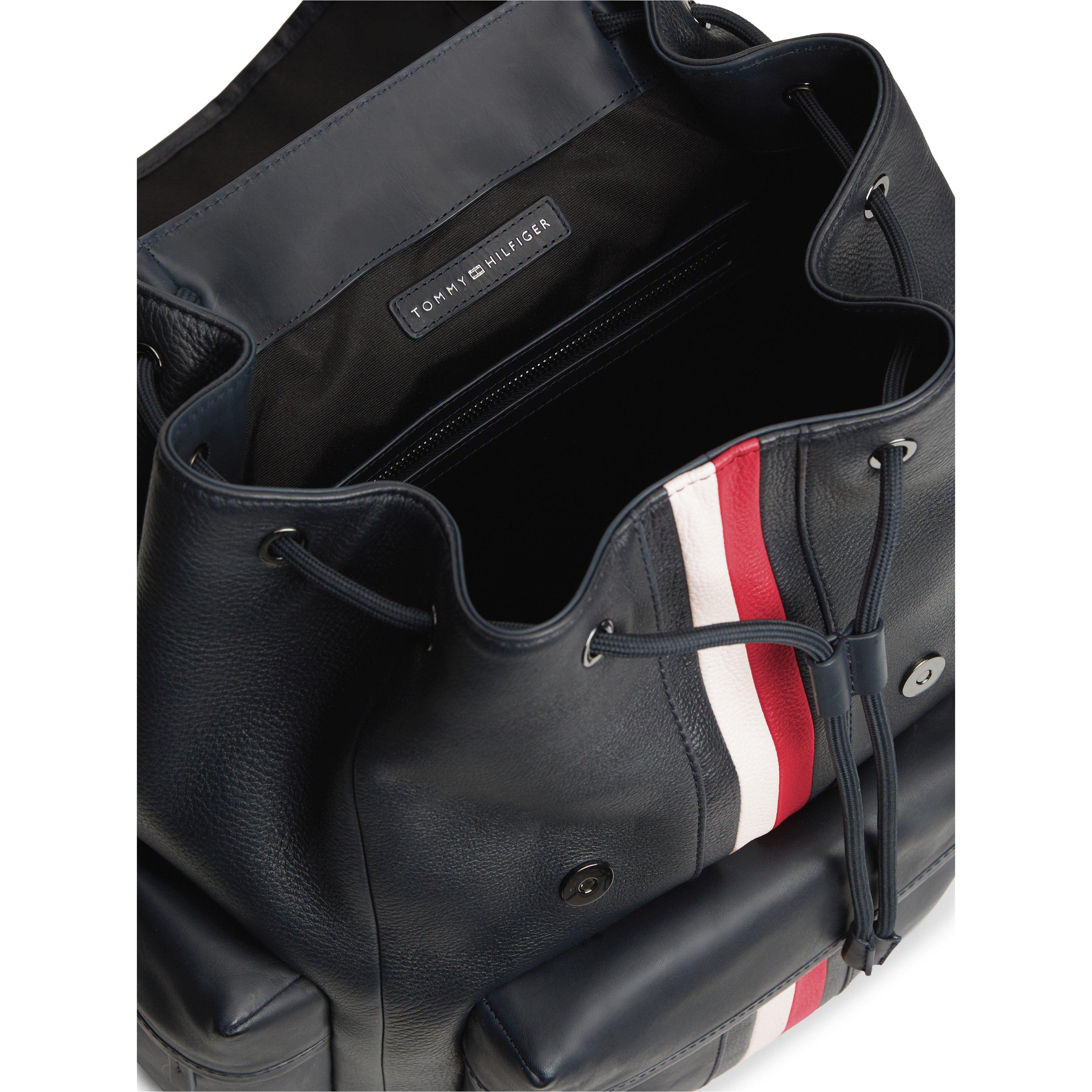 Space Blue - Tommy Hilfiger - Signature Stripe Leather Backpack - 4