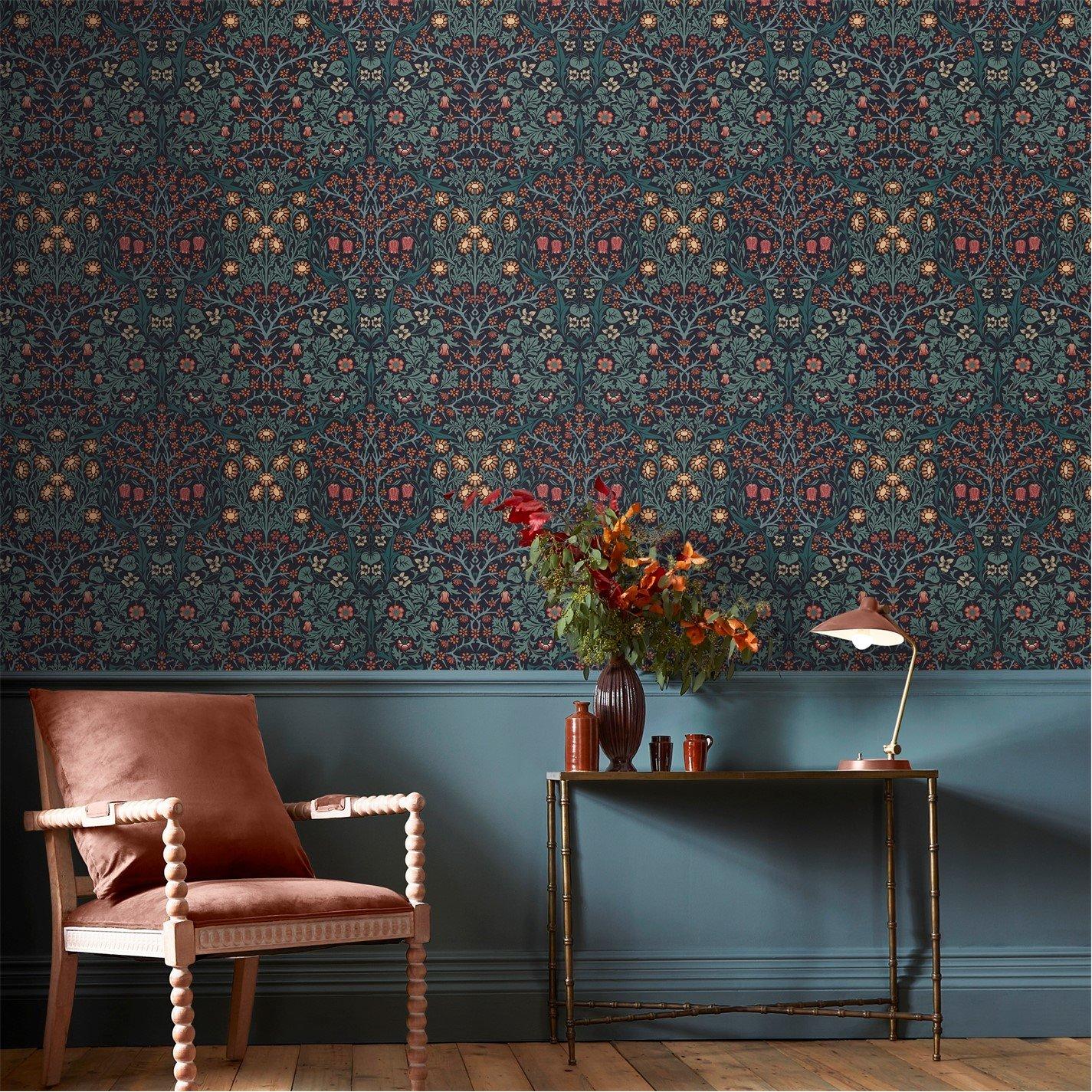 William Morris At Home  Blackthorn Wallpaper Navy