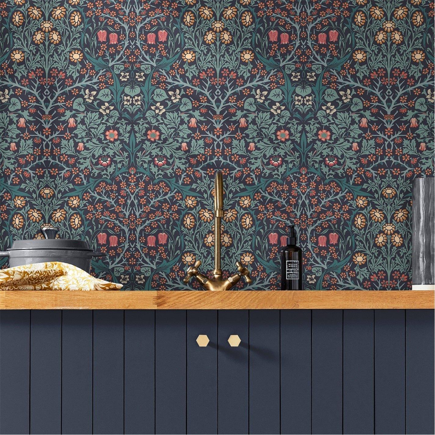 Navy - William Morris at Home - Blackthorn Navy Wallpaper - 5