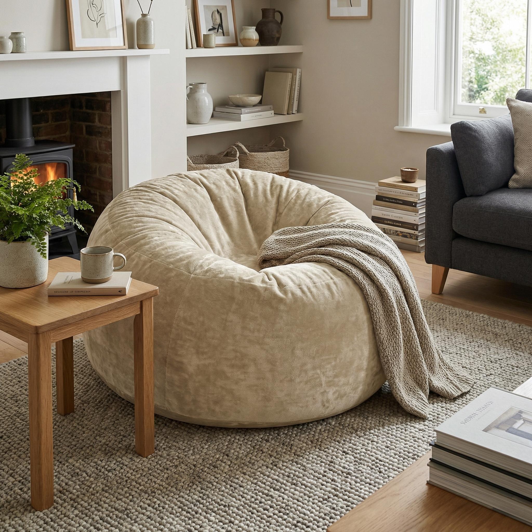 Beige - Urban Meuble - Modern Round Bean Bag Sofa Chair - 1