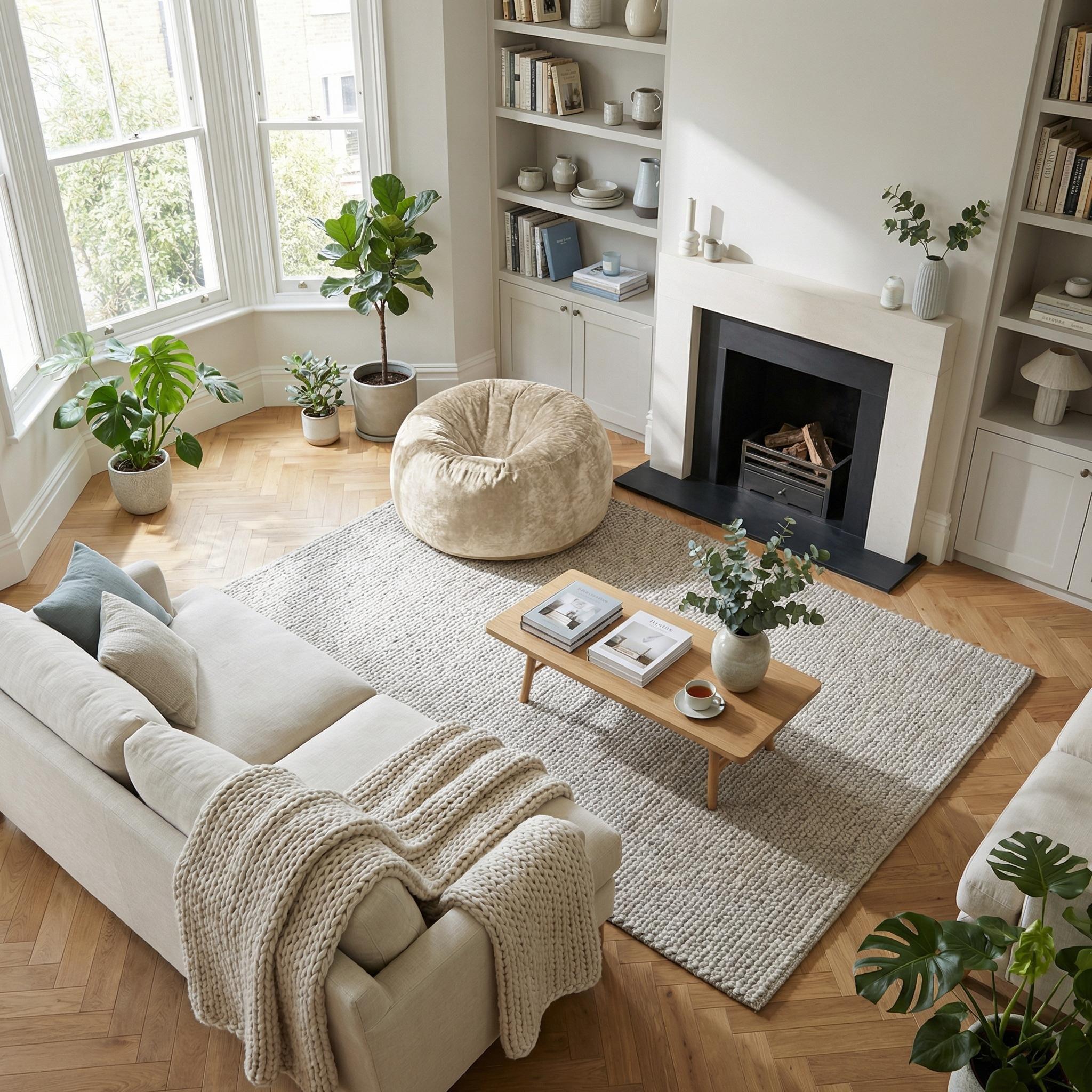 Beige - Urban Meuble - Modern Round Bean Bag Sofa Chair - 3