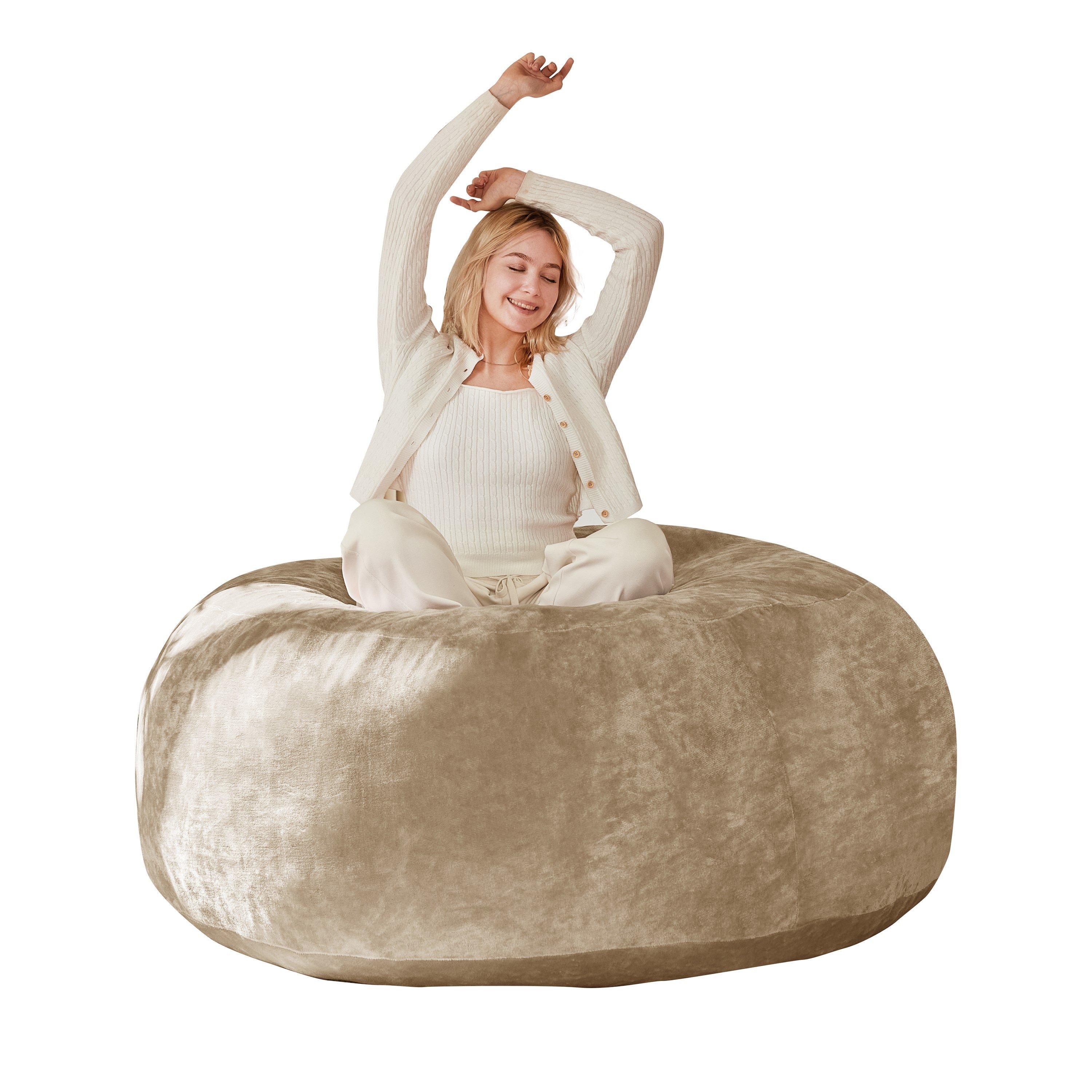 Beige - Urban Meuble - Modern Round Bean Bag Sofa Chair - 5