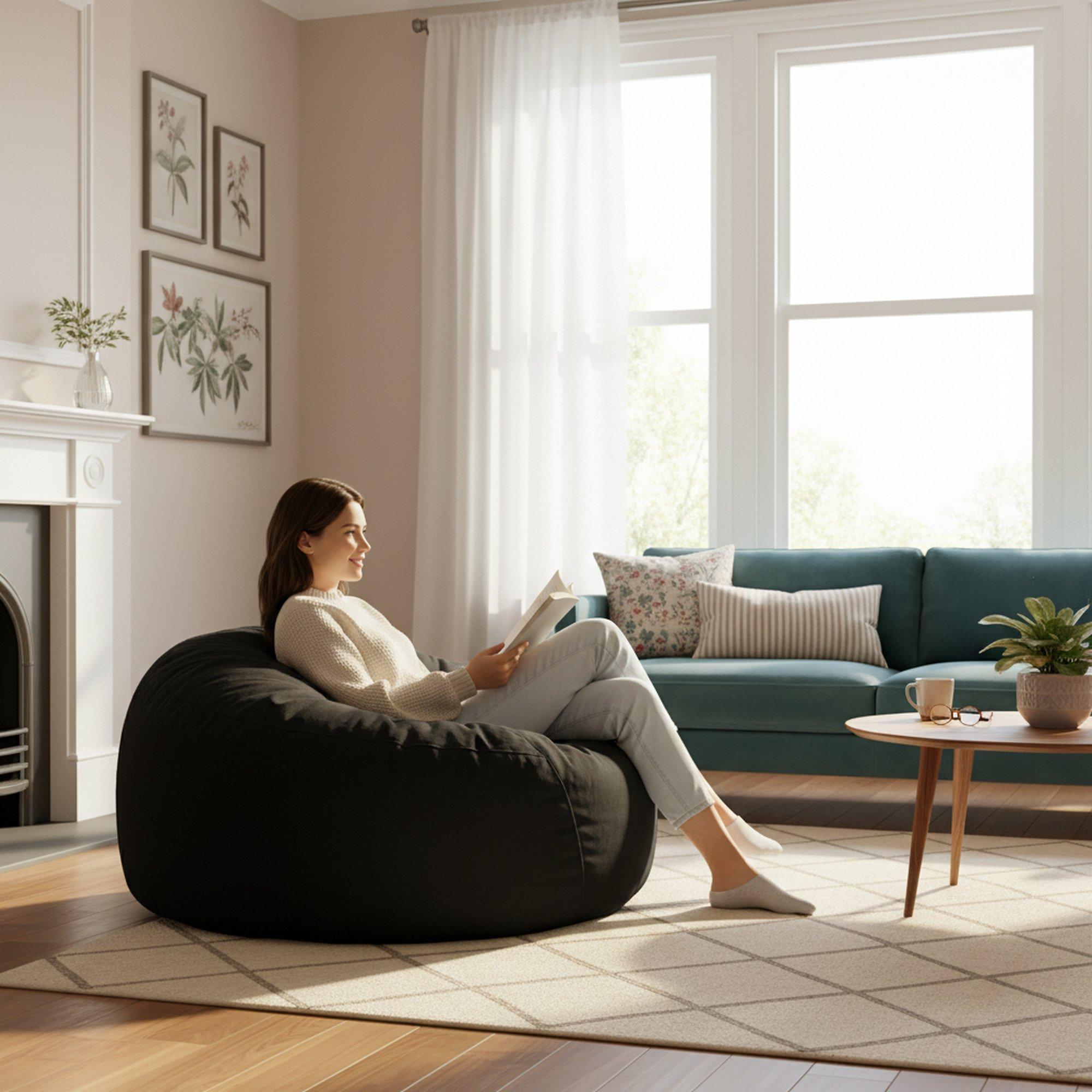 Black - Urban Meuble - Modern Round Bean Bag Sofa Chair - 3