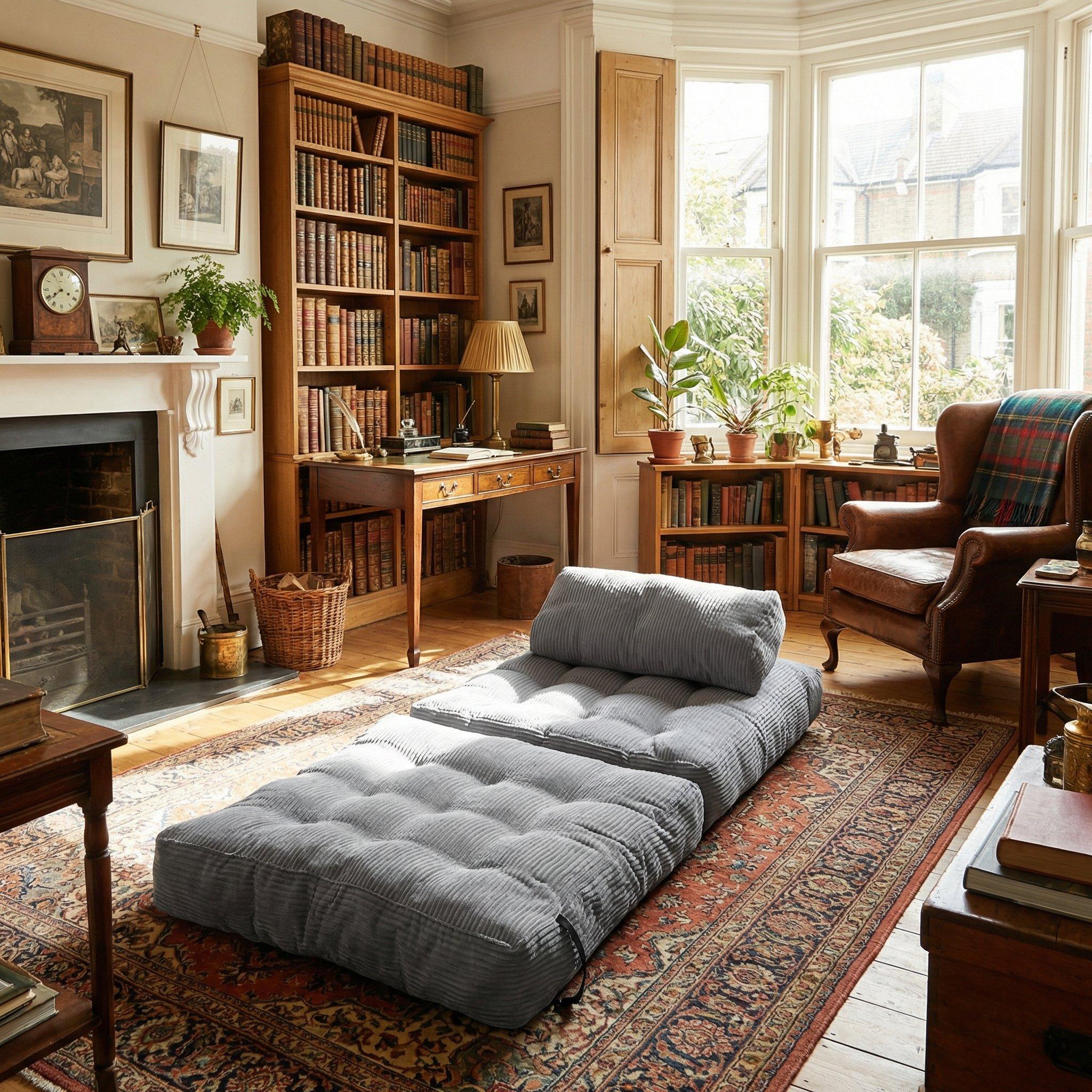 Grey - Urban Meuble - Convertible Corduroy Floor Sofa Bed - 4