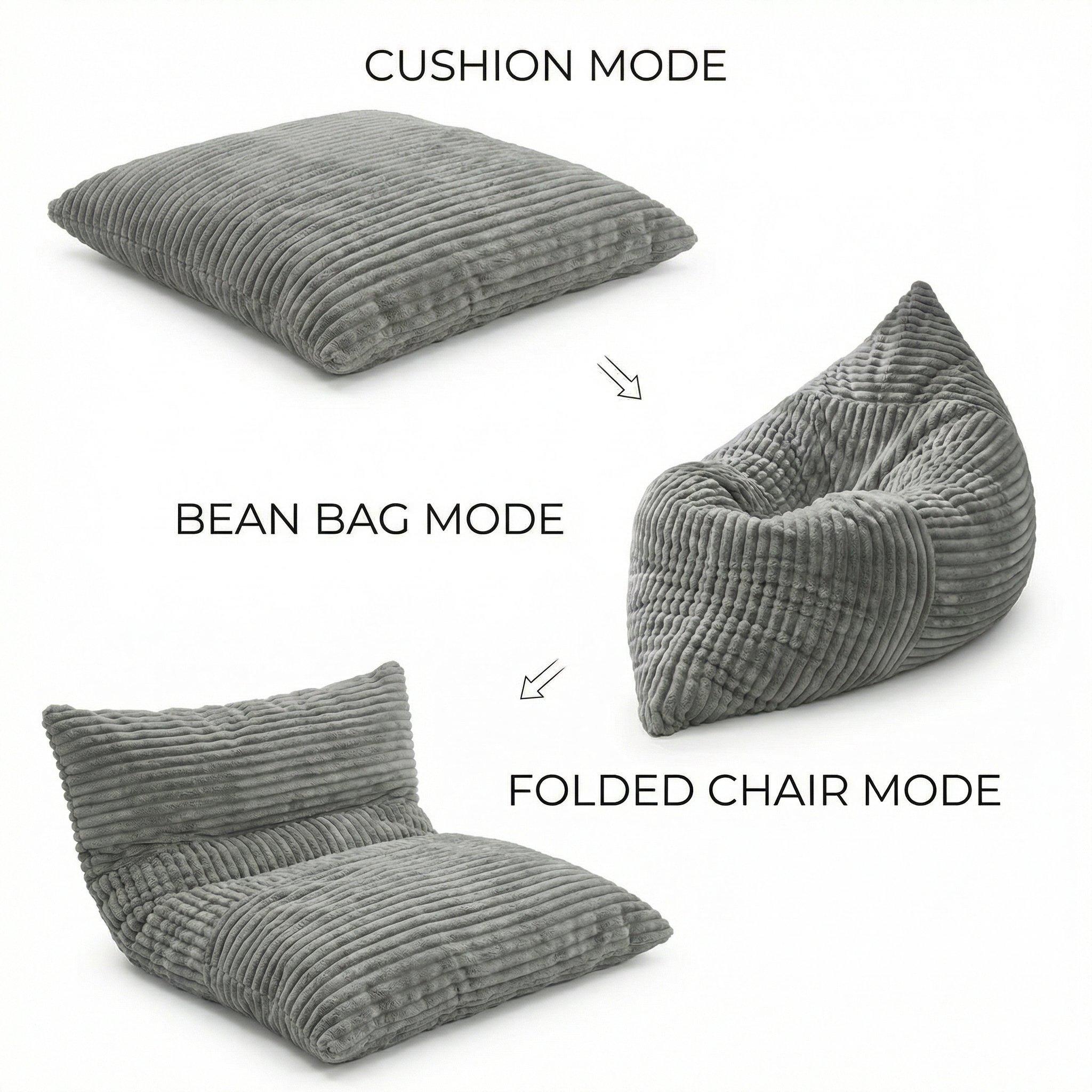 Light Grey - Urban Meuble - Convertible Memory Foam Bean Bag Lounger - 5