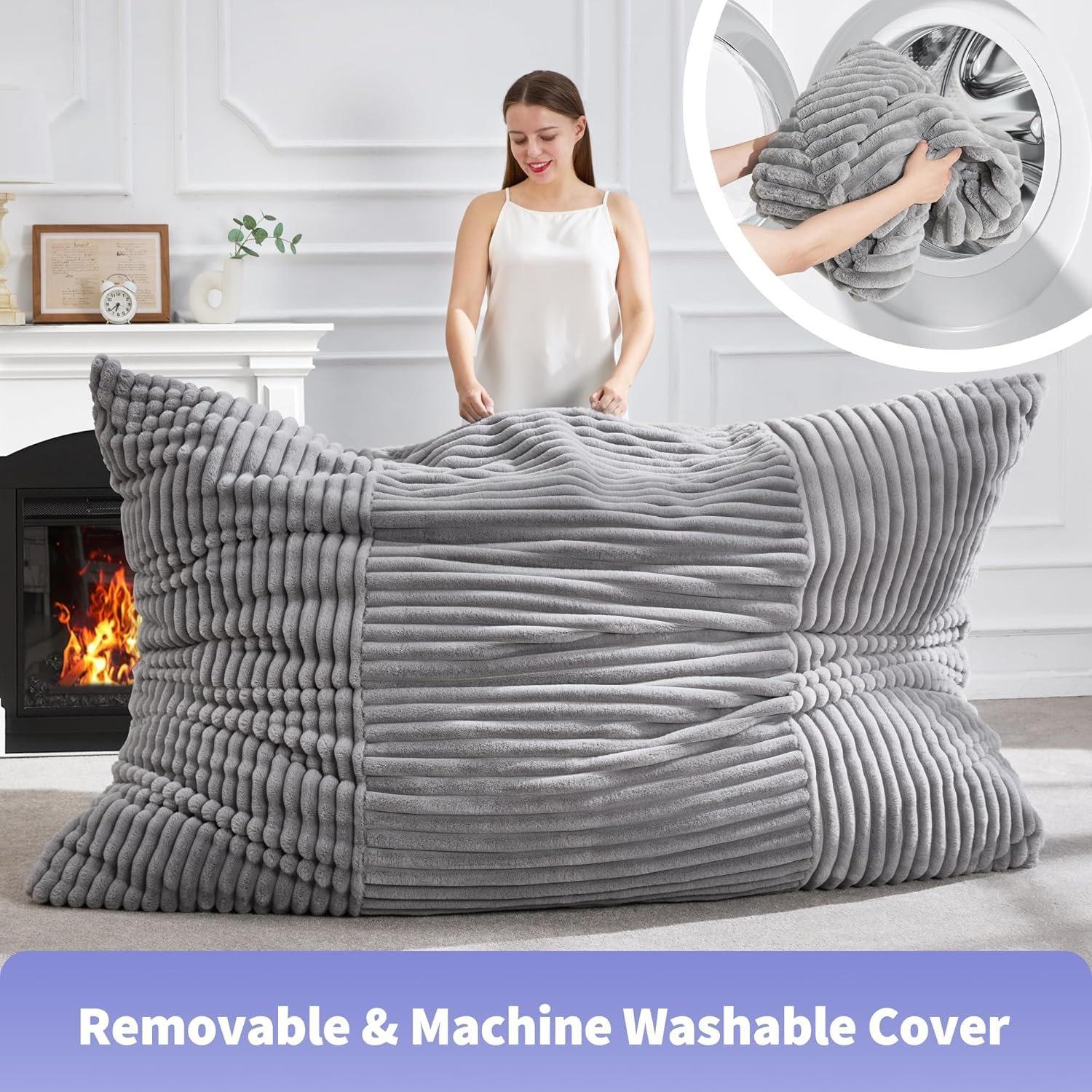 Light Grey - Urban Meuble - Convertible Memory Foam Bean Bag Lounger - 7