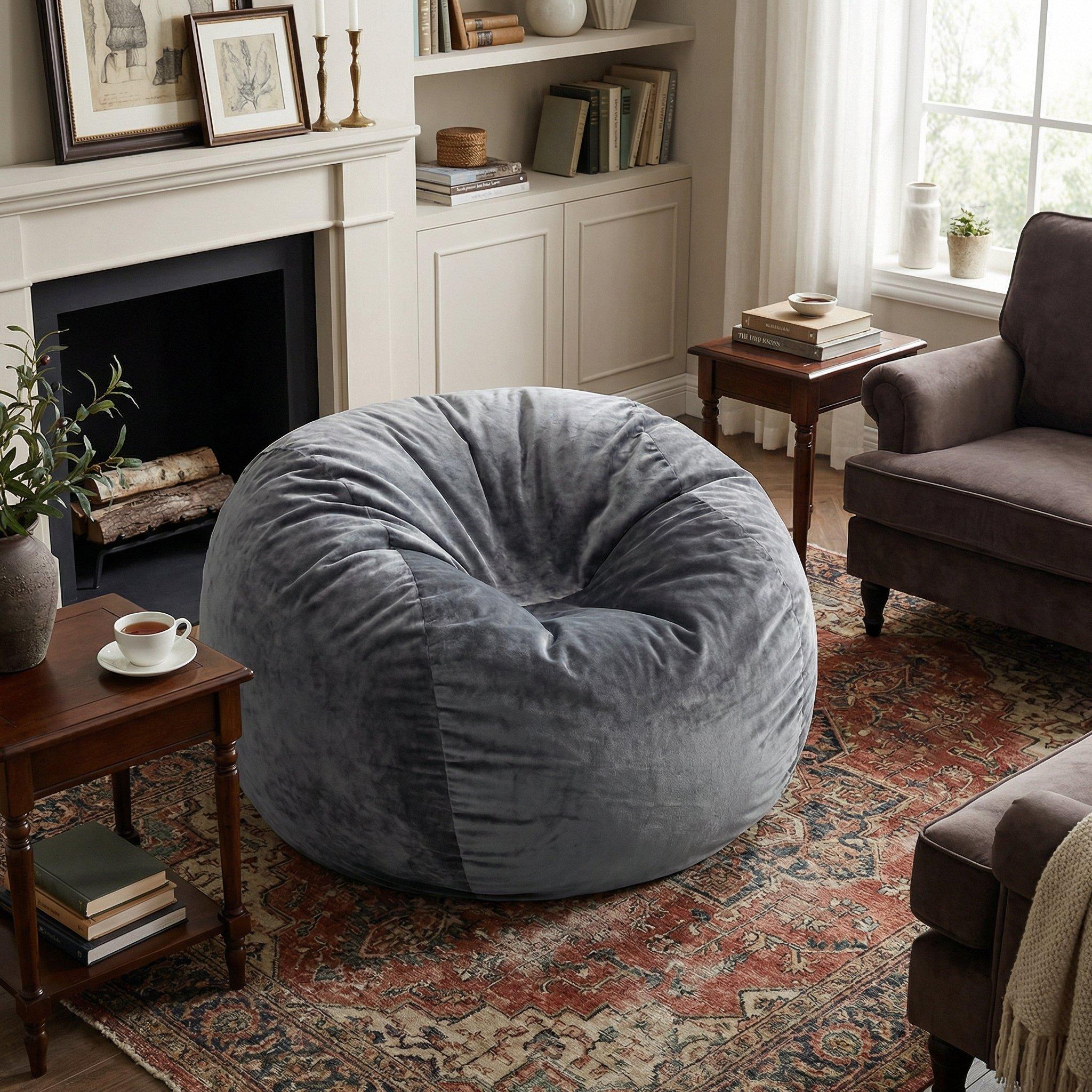 Dark Grey - Urban Meuble - Modern Round Bean Bag Sofa Chair - 4