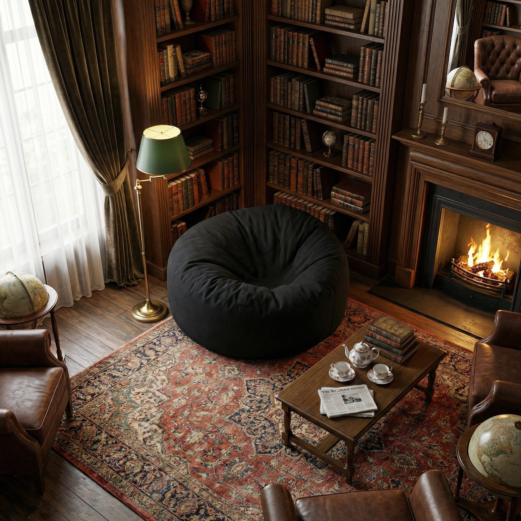 Black - Urban Meuble - Modern Round Bean Bag Sofa Chair - 3