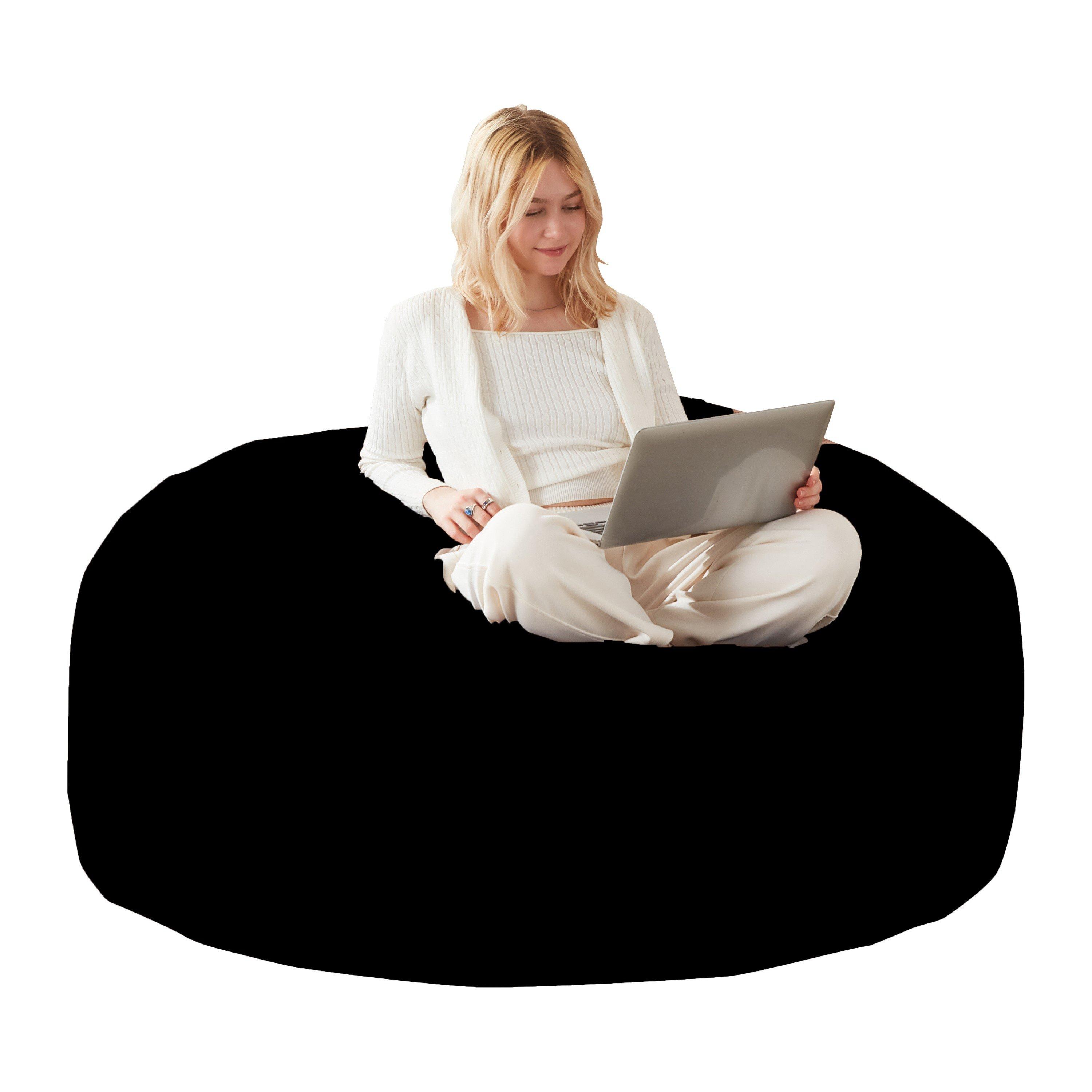 Black - Urban Meuble - Modern Round Bean Bag Sofa Chair - 5