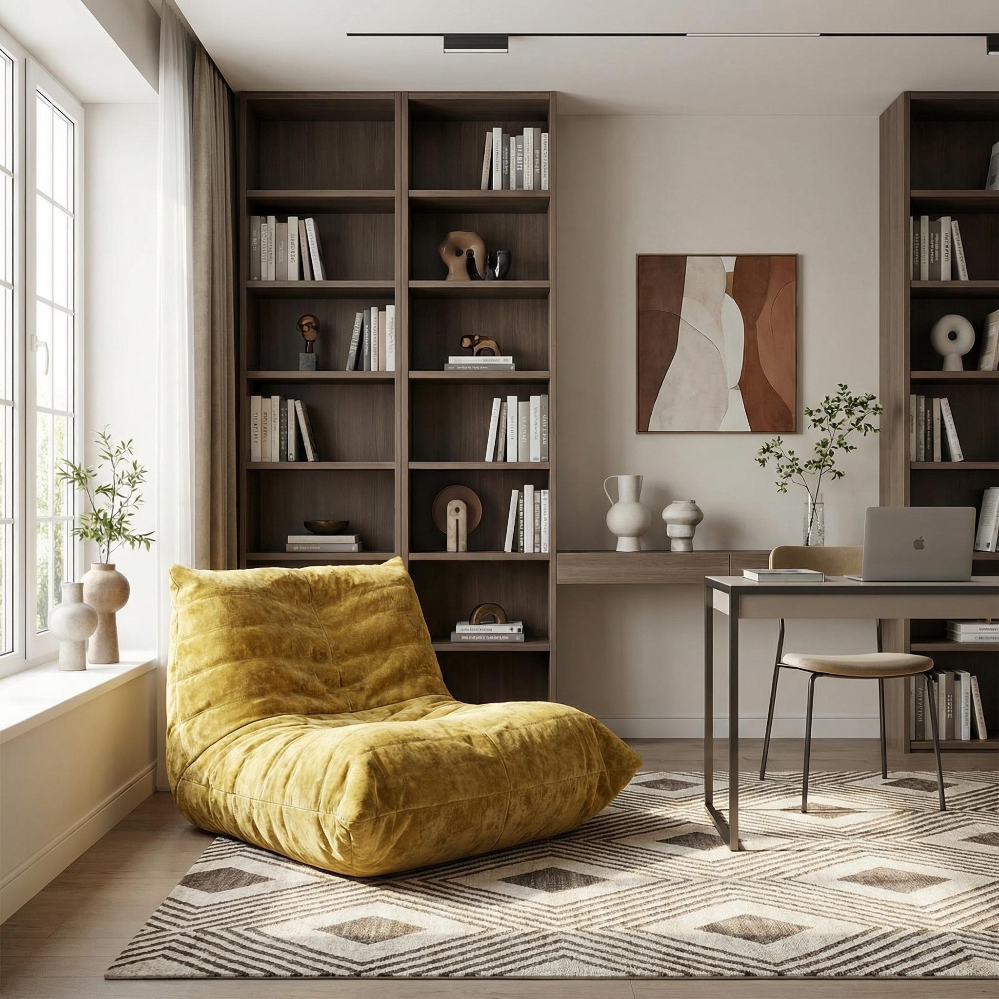 Yellow - Urban Meuble - Luxury Chenille Bean Bag Lazy Sofa - 1