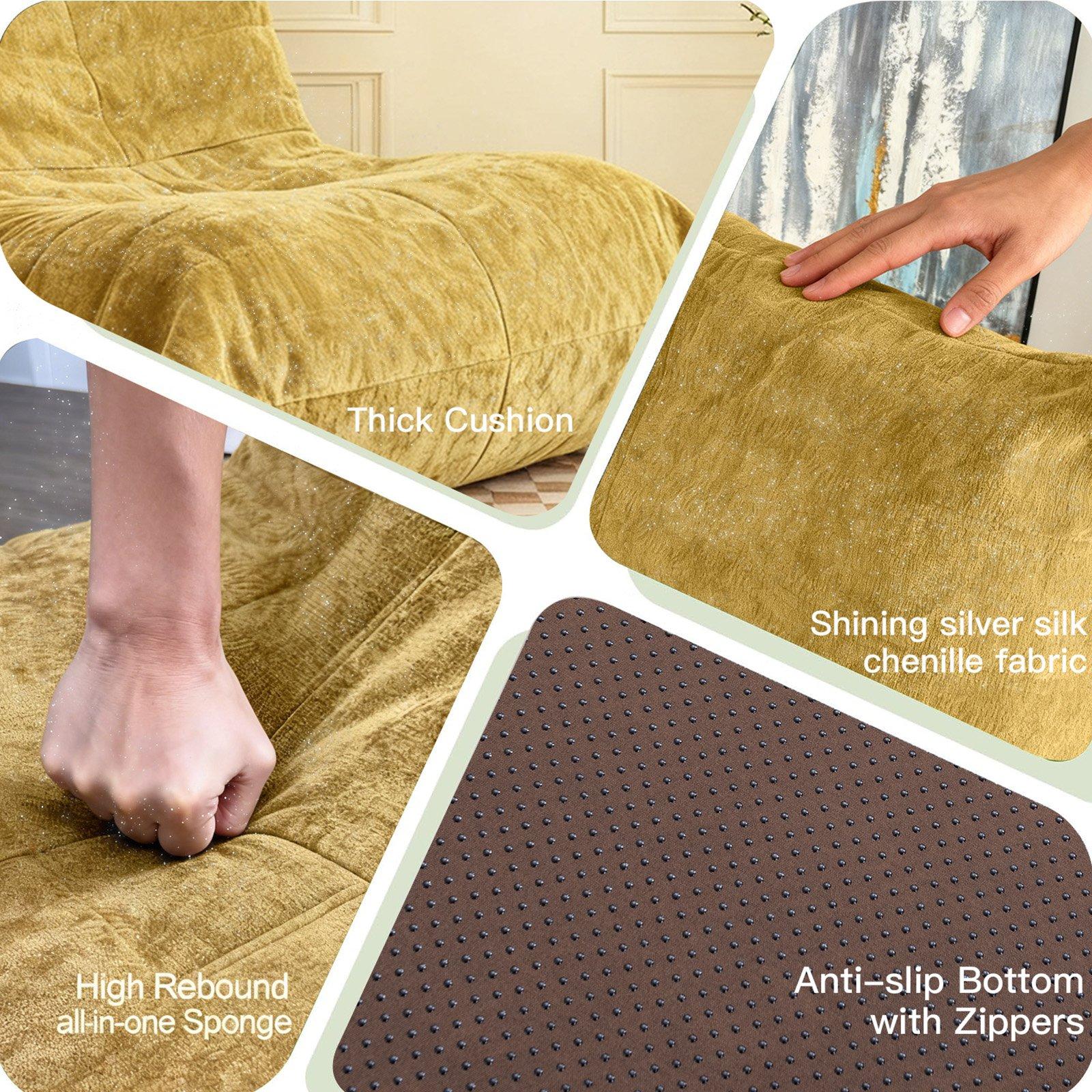 Yellow - Urban Meuble - Luxury Chenille Bean Bag Lazy Sofa - 11