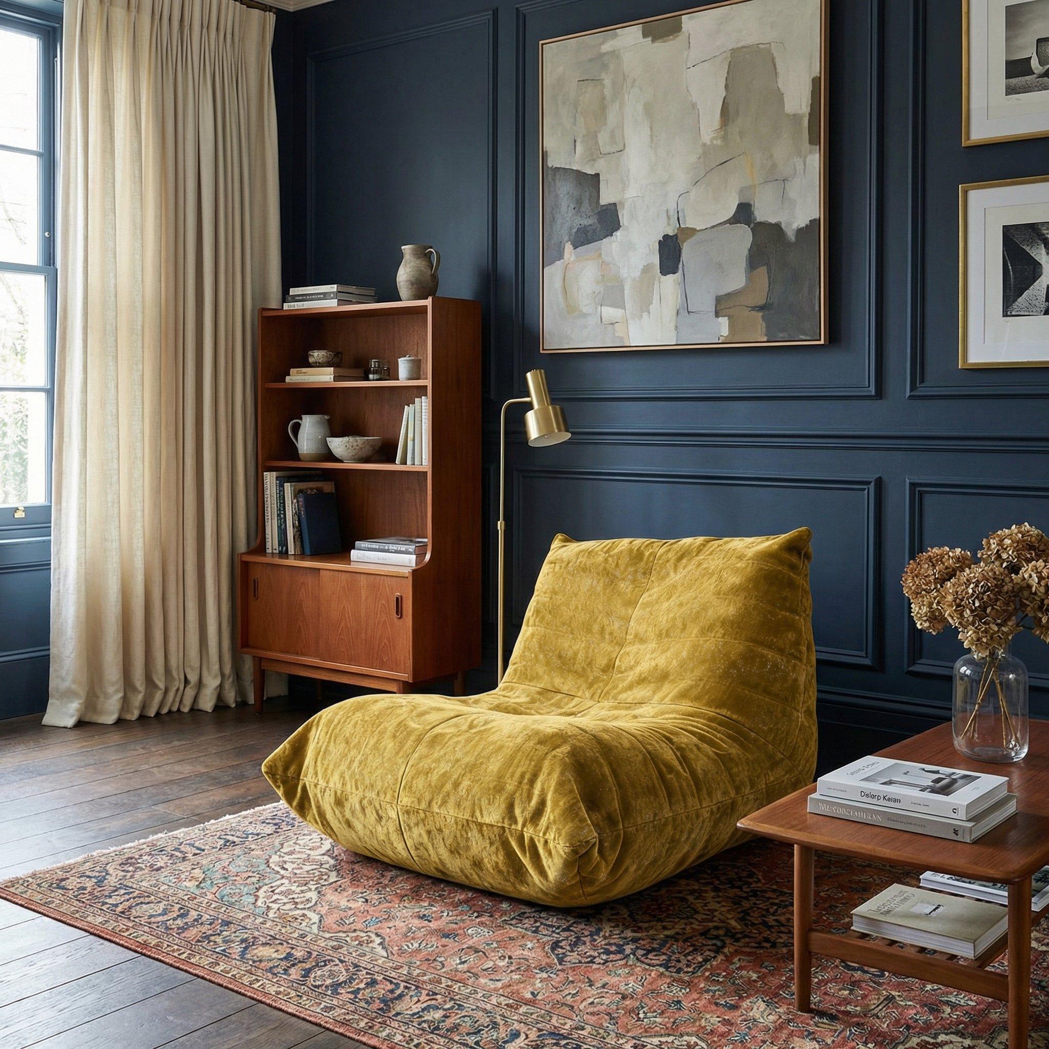 Yellow - Urban Meuble - Luxury Chenille Bean Bag Lazy Sofa - 3