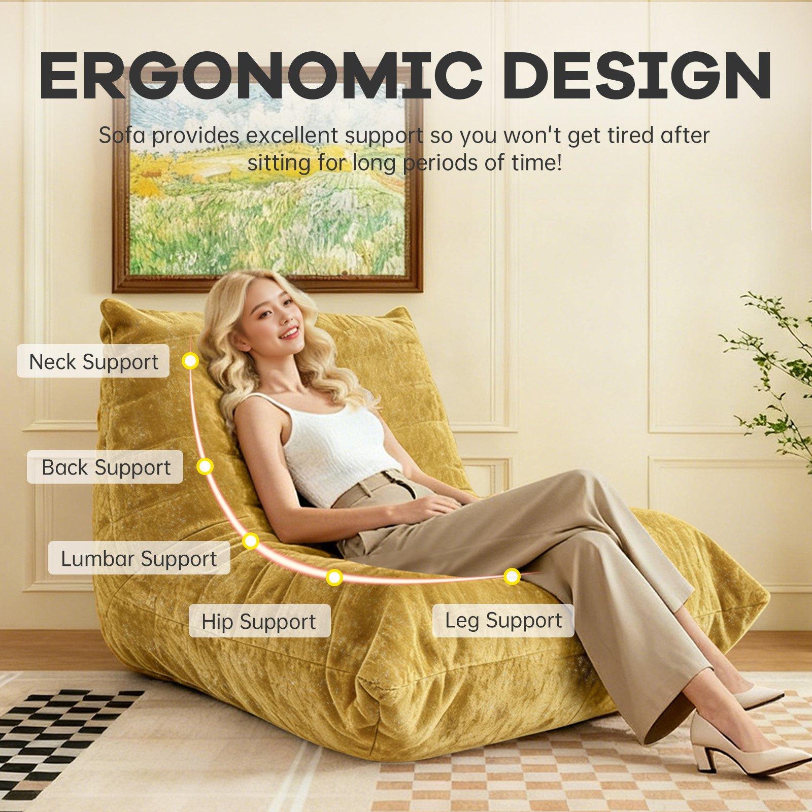 Yellow - Urban Meuble - Luxury Chenille Bean Bag Lazy Sofa - 8