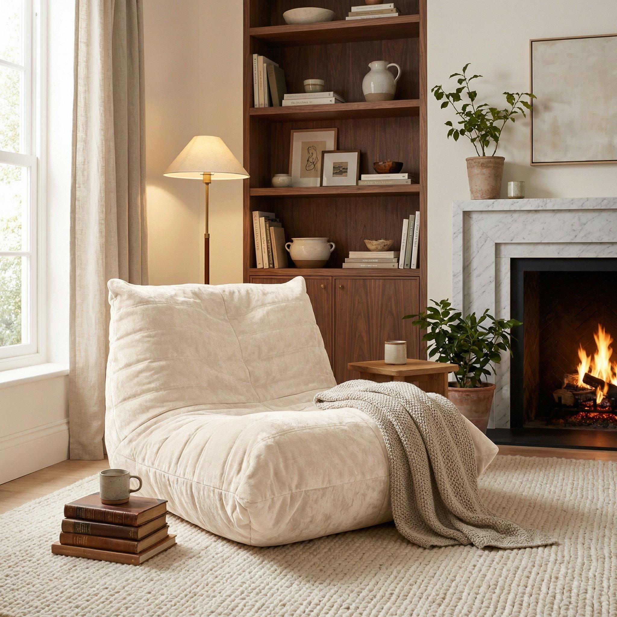 Beige - Urban Meuble - Luxury Chenille Bean Bag Lazy Sofa - 1